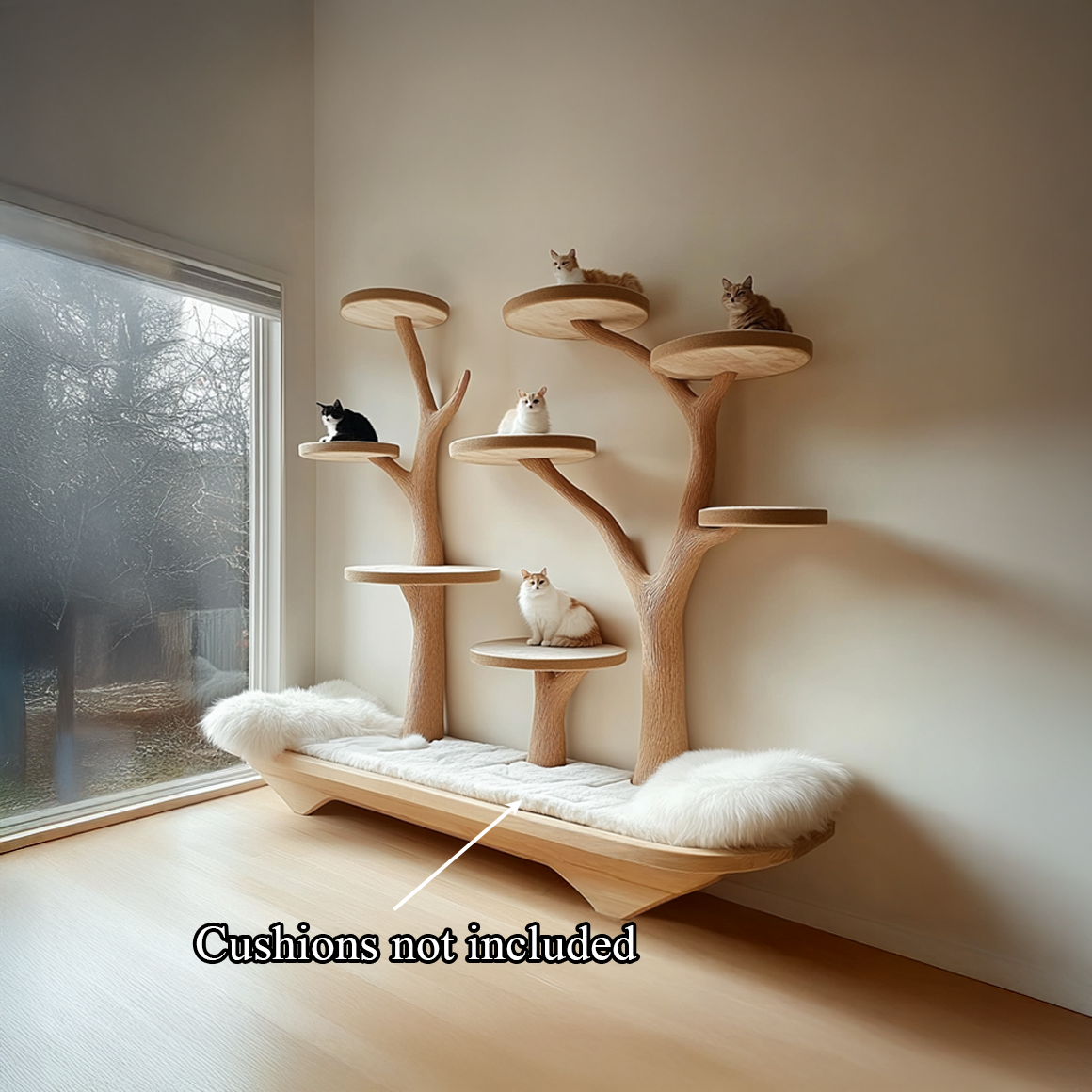 Rustic Cat Tree Play Furniture With Bench Living Room SINLSATT061