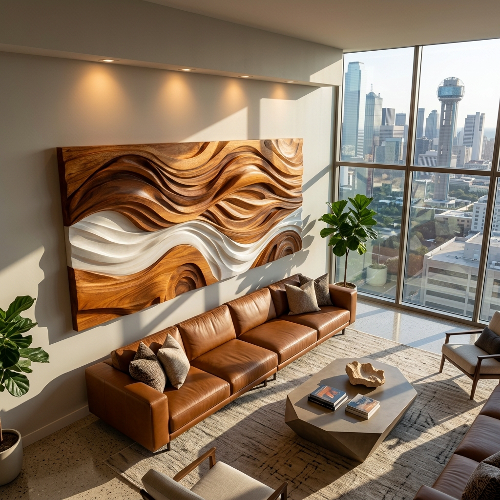Modern Natural Wood Wall Art Wave Design For Living Room RTTHTTWA122