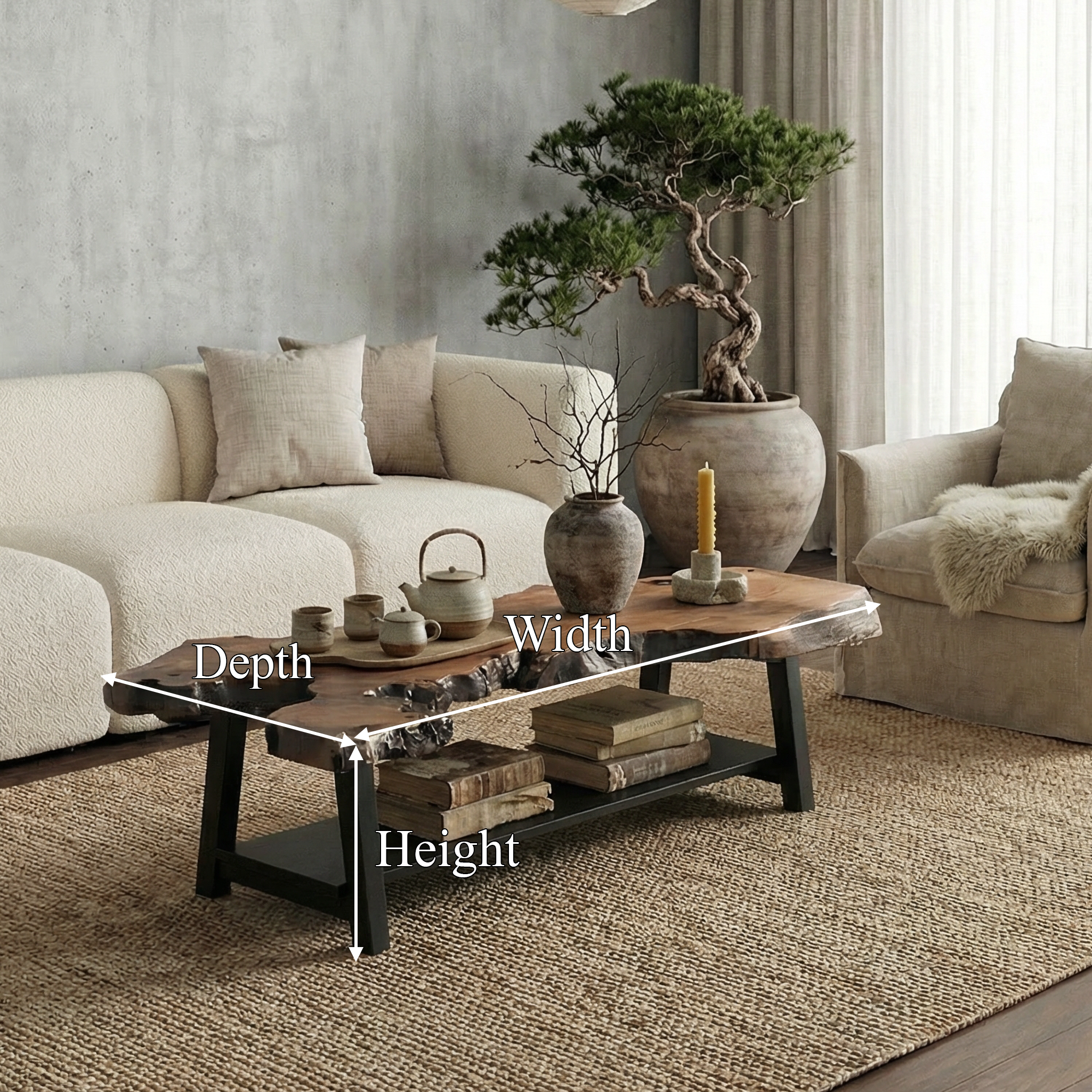 Natural Edge Wood Coffee Table For Living Room SINLSACF351