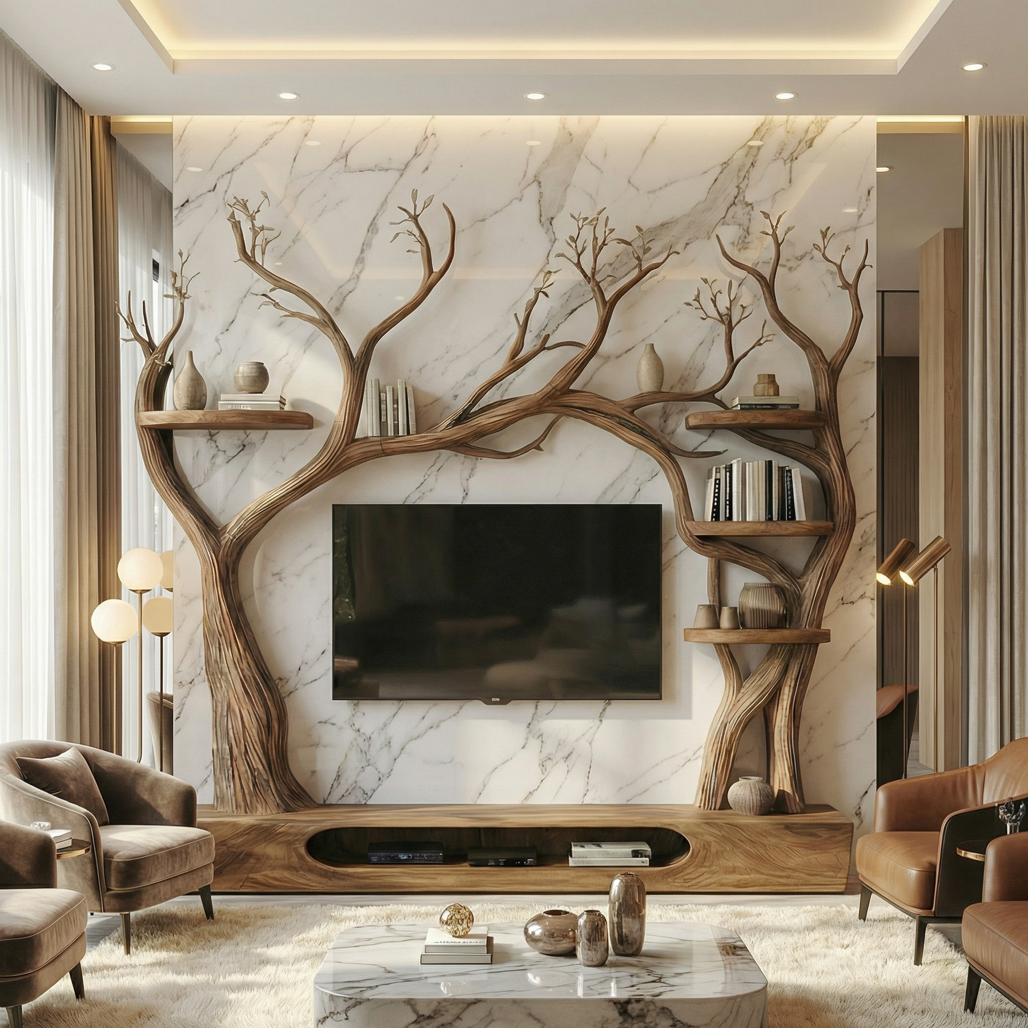 Rustic Tree Inspired TV Stand For Living Room And Interior Decor SINLSATB708