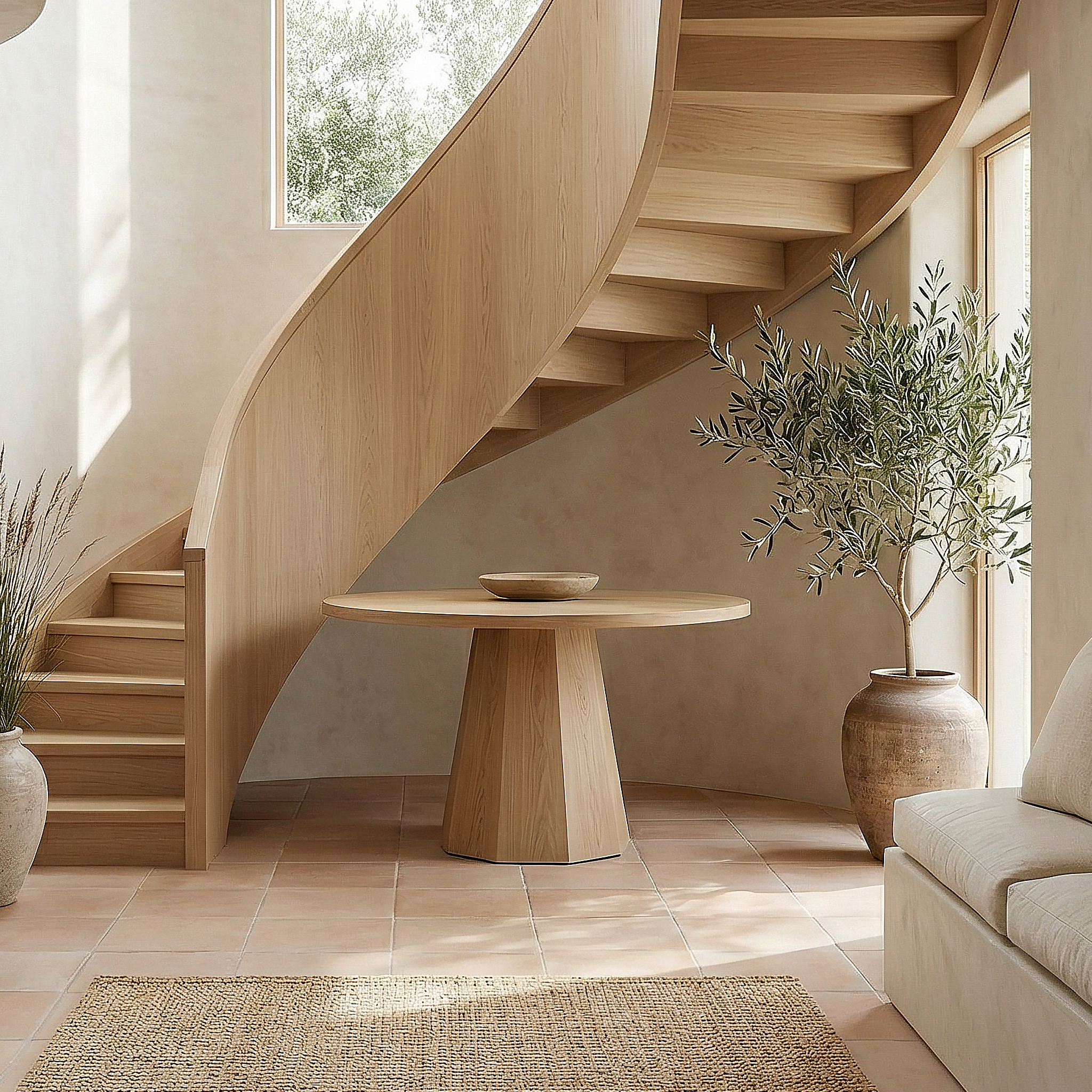 Contemporary Organic Round Entryway Foyer Table For Entryway SINLSAFT007