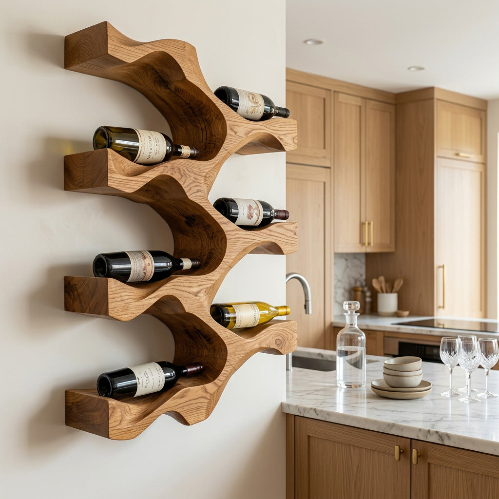 Artistic Natural Wood Wine Rack For Modern Kitchen Wall Decor RTTHHNWH010