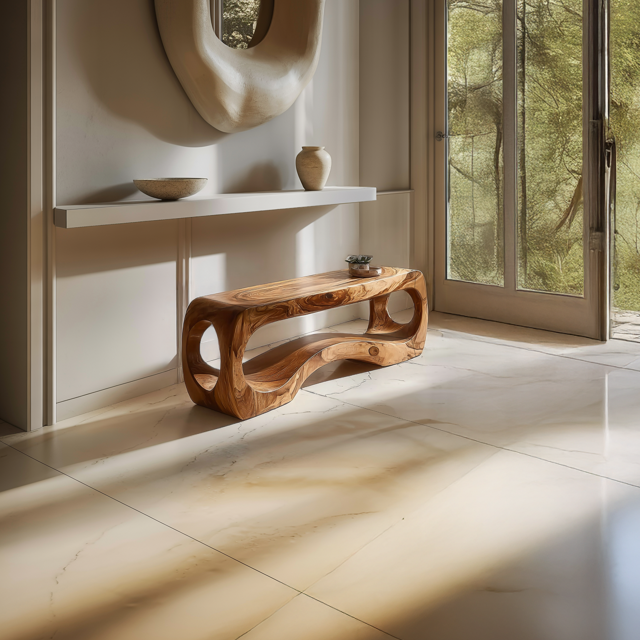 Rustic Sculptural Bench For Living Room And Entryway SINLSARS073