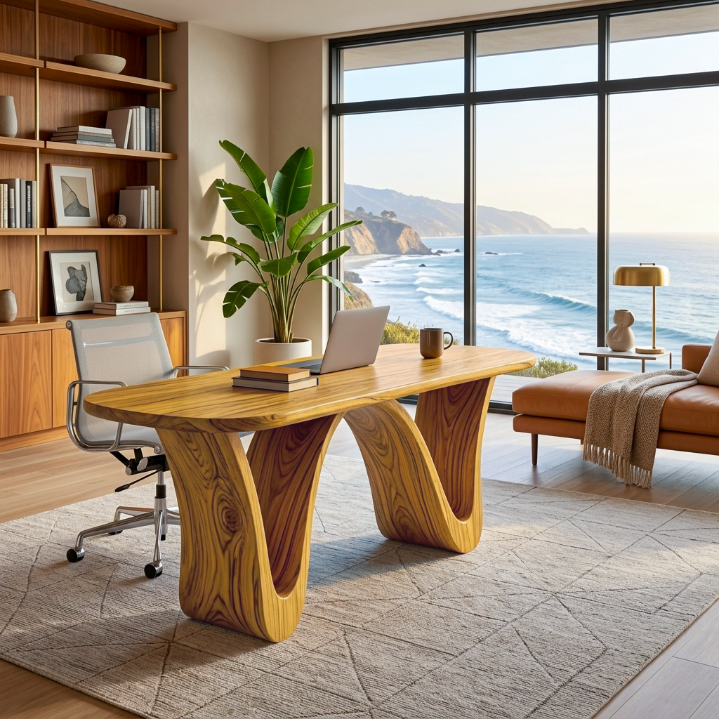 Modern Wooden Desk With Curved Base For Home Office RTTHTTDE074