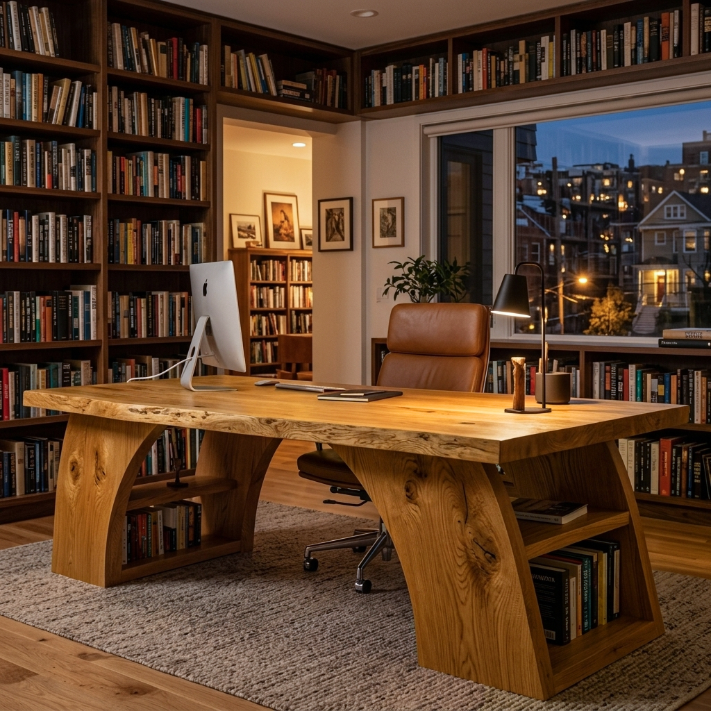 Contemporary Wooden Desk With Open Shelving For Home Office RTTHTTDE068