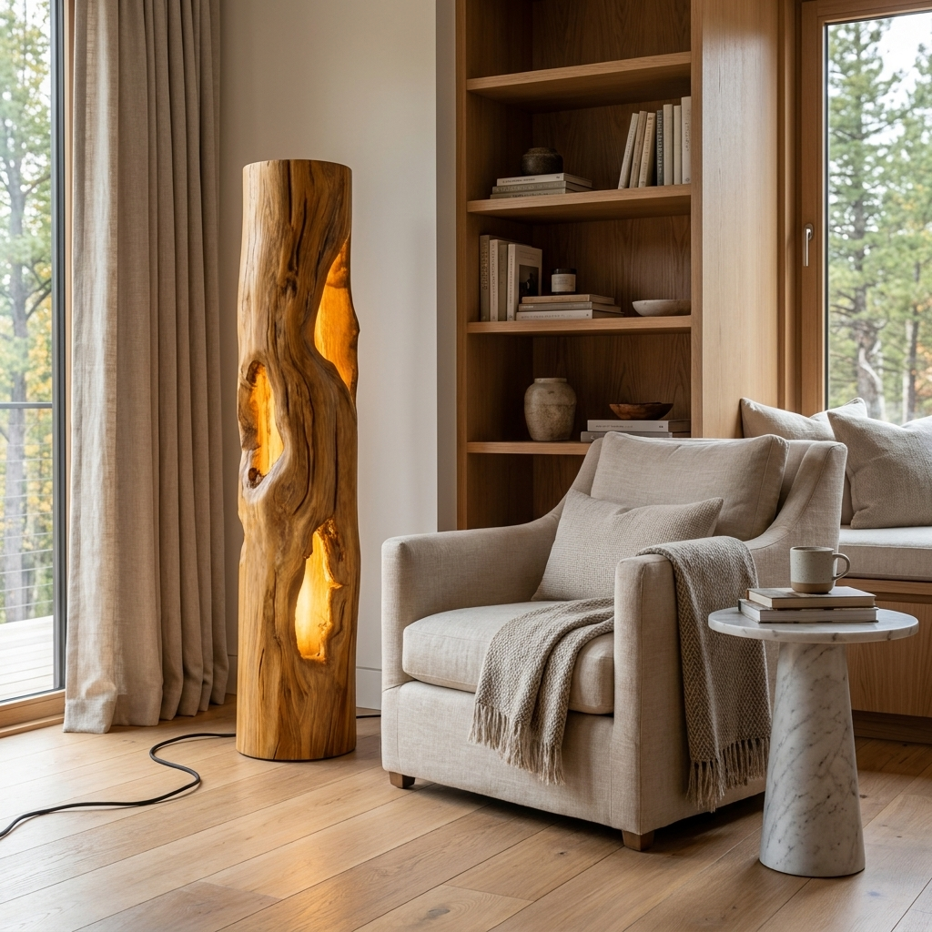 Handcrafted Wooden Floor Lamp With Multi Hollow For Home Decor RTTHTTLAM048