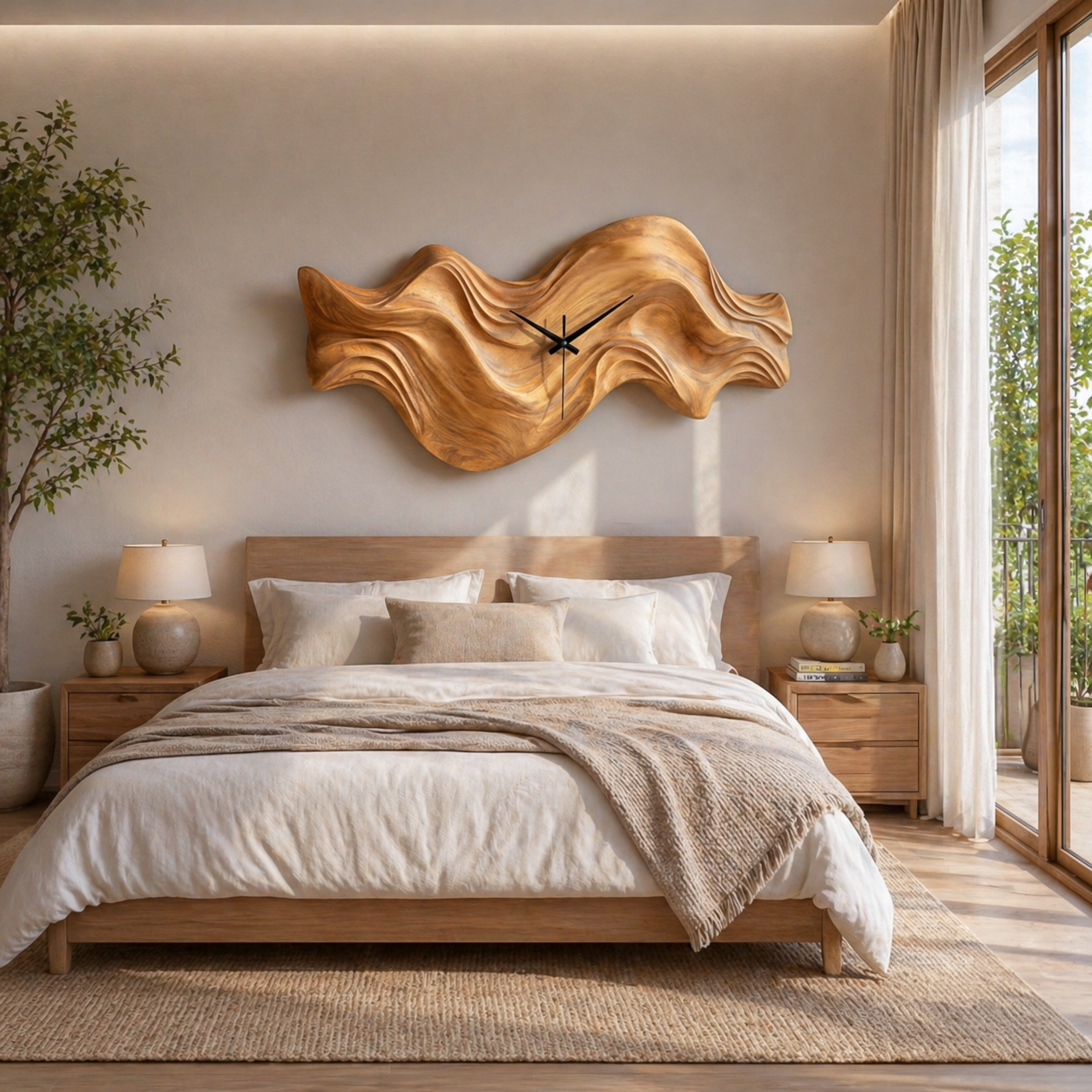 Modern Wooden Clock Organic Wave Design For Cozy Bedroom Space RTTHTTWAC015
