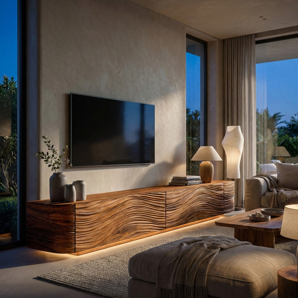 Minimalist Wave TV Console For Living Room RTTHHNTVC080