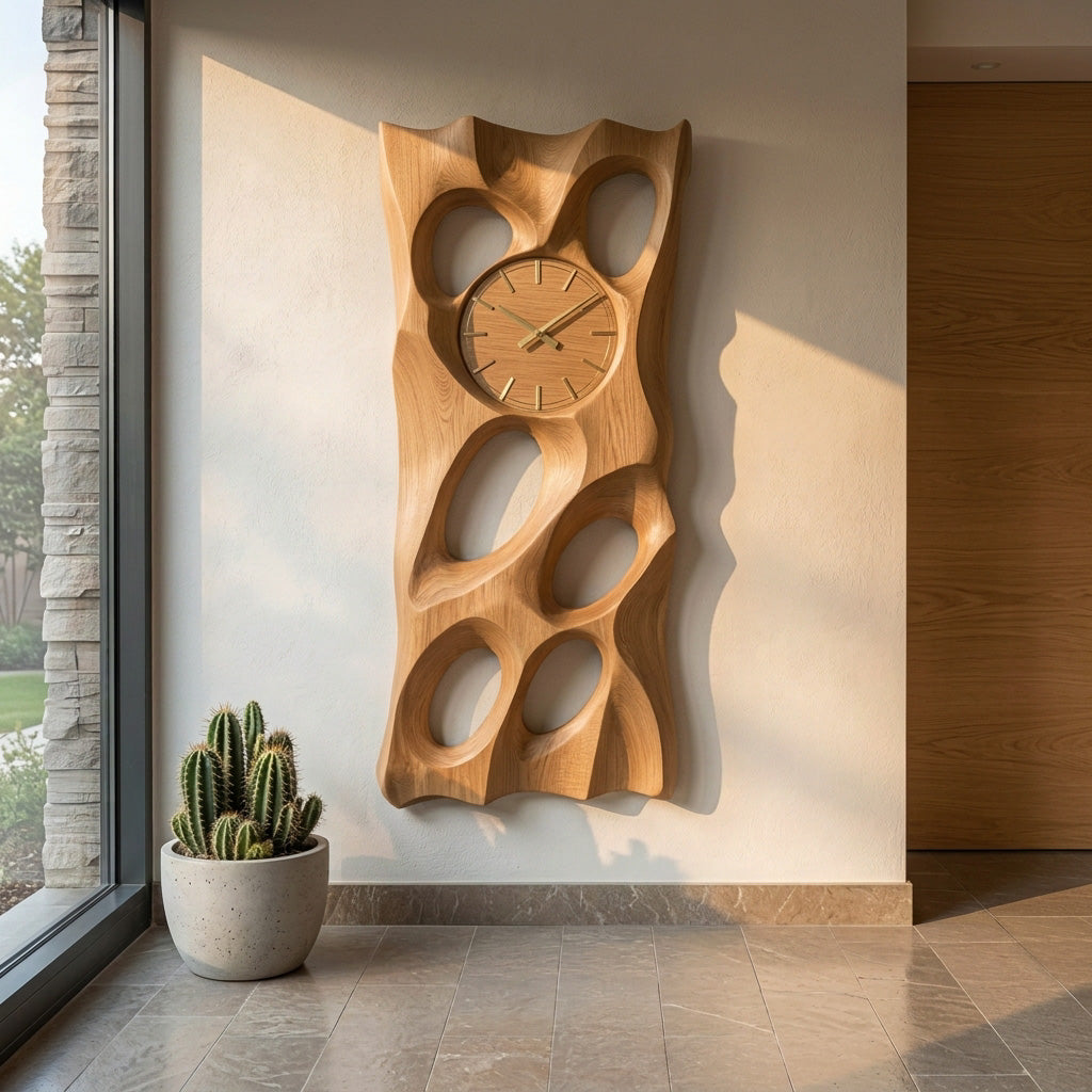 Wooden Wall Clock With Openwork Design For Living Room RTTHHNWAC031