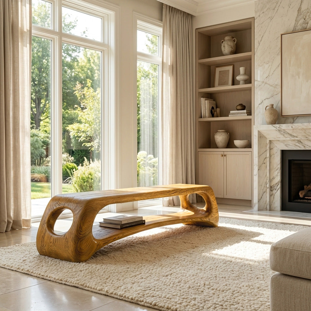 Minimal Natural Wood Gallery Bench For Living Room RTTHHNCHR126
