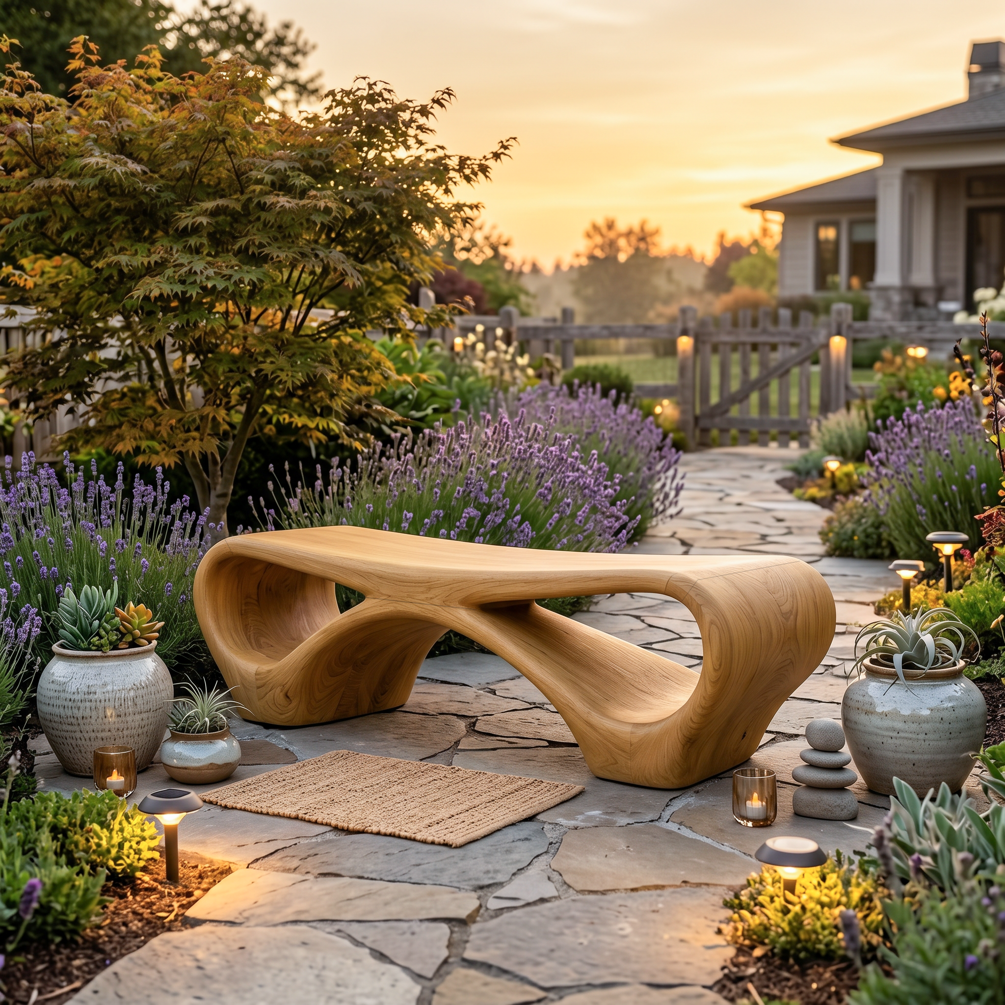 Modern Sculptural Outdoor Bench With Curved Design For Garden SITHTTGDB006