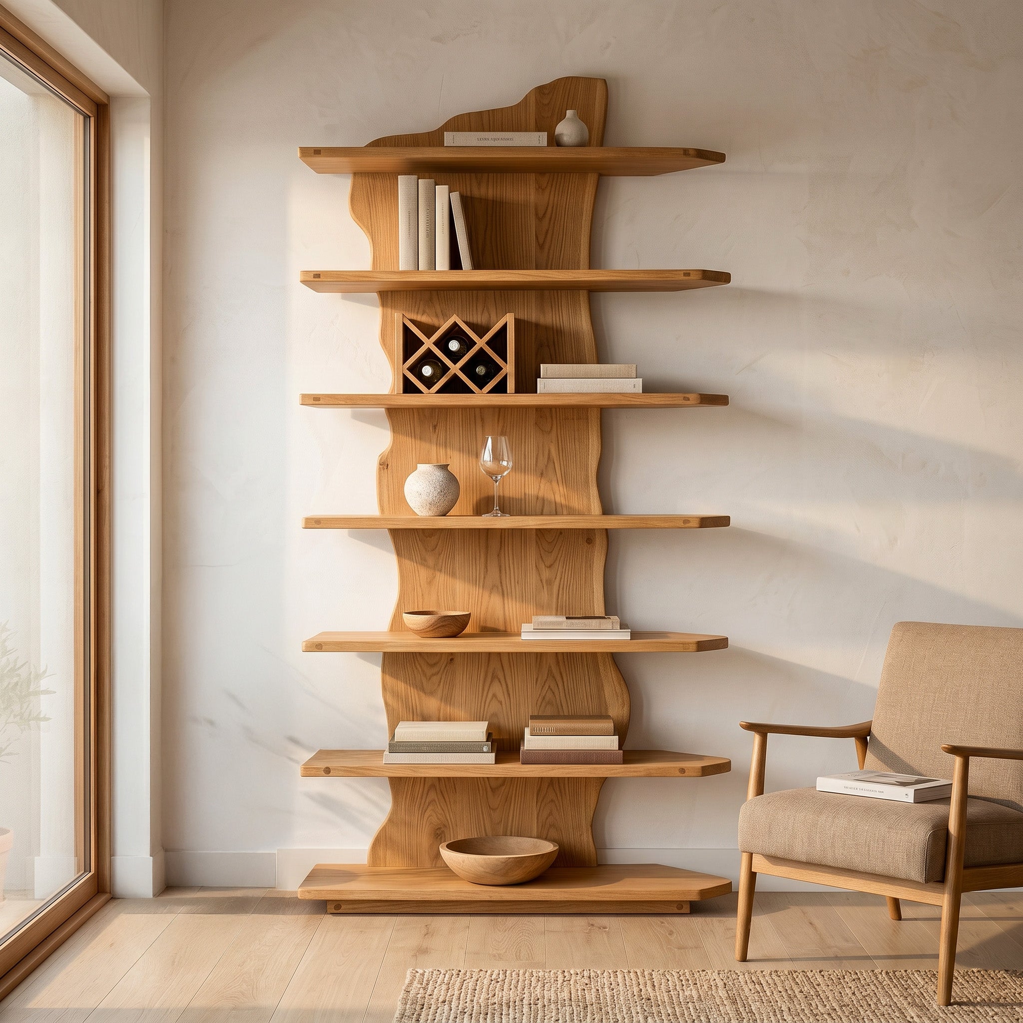 Organic Natural Wooden Standing Shelf For Reading Nook RTTHHNSS020