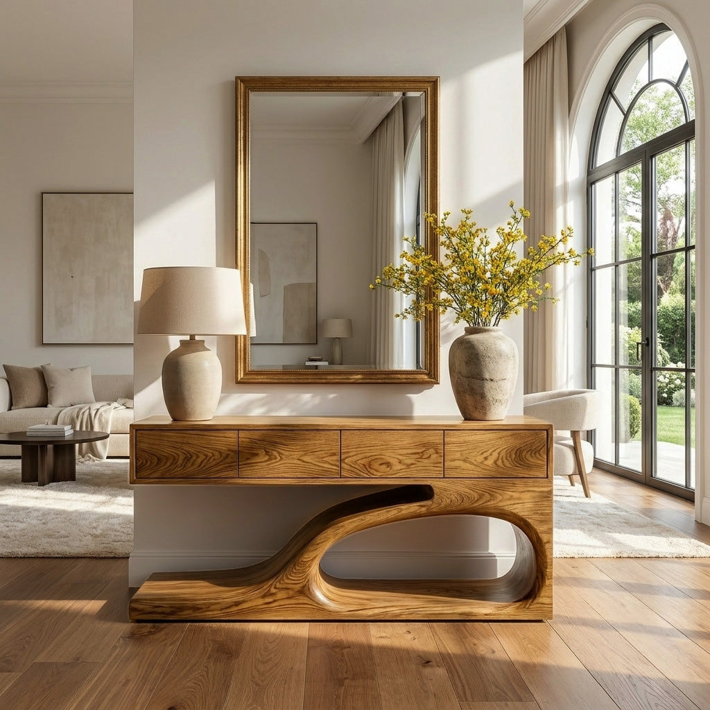 Contemporary Wooden Console Table With Unique Base For Living RTTHHNCS036