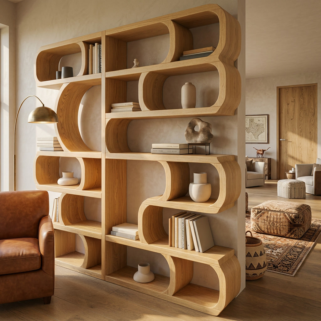 Modern Sculptural Bookshelf With Symmetrical Curves For Living Room Or Office SITHTTBS023