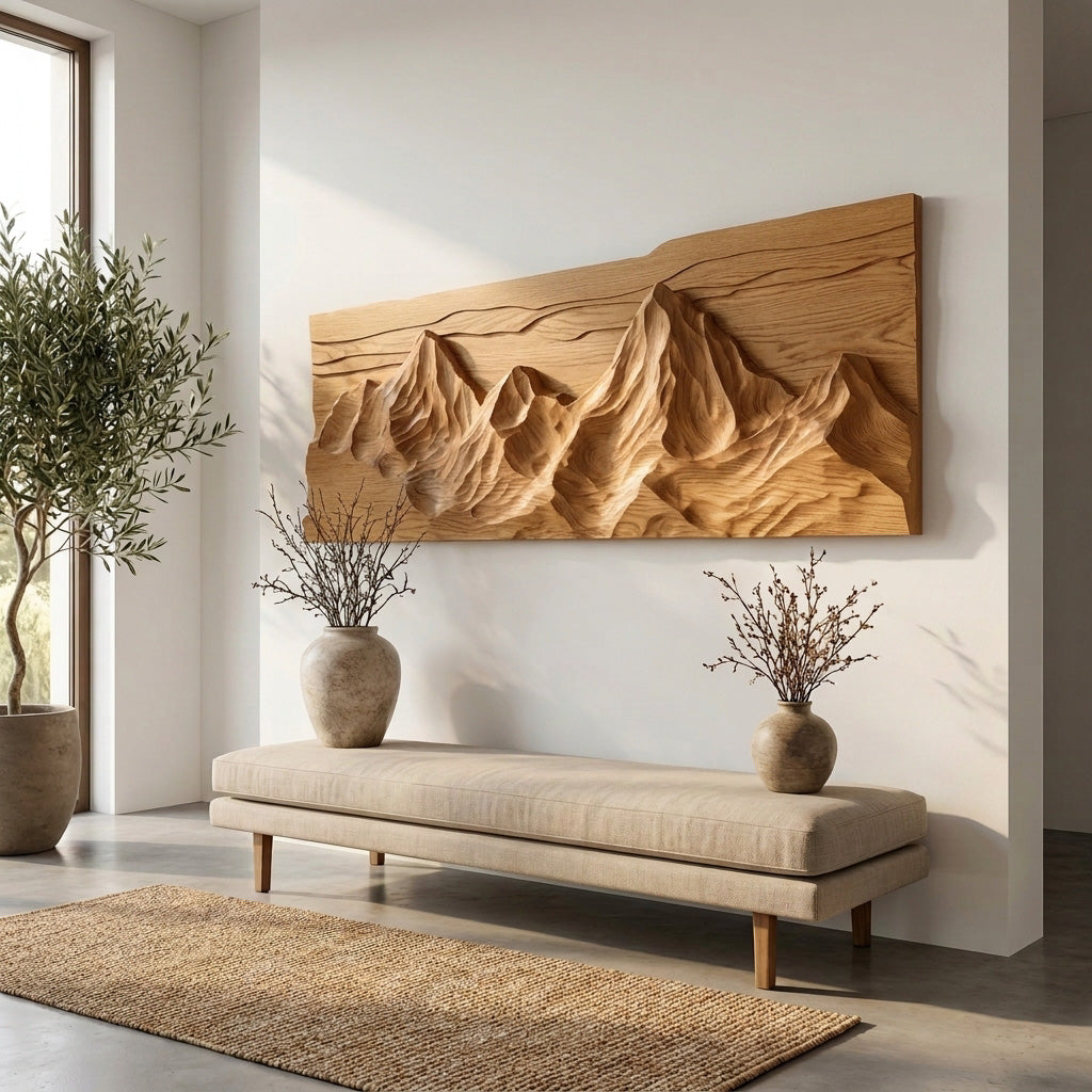 Contemporary Sculptural Wood Wall Art Mountain Design For Living Room RTTHHNWA173