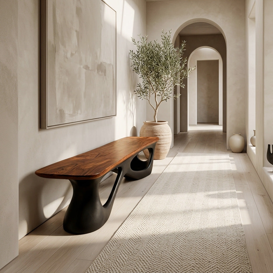 Contemporary Natural Wood Bench For Luxury Window Corner RTTHHNCHR159