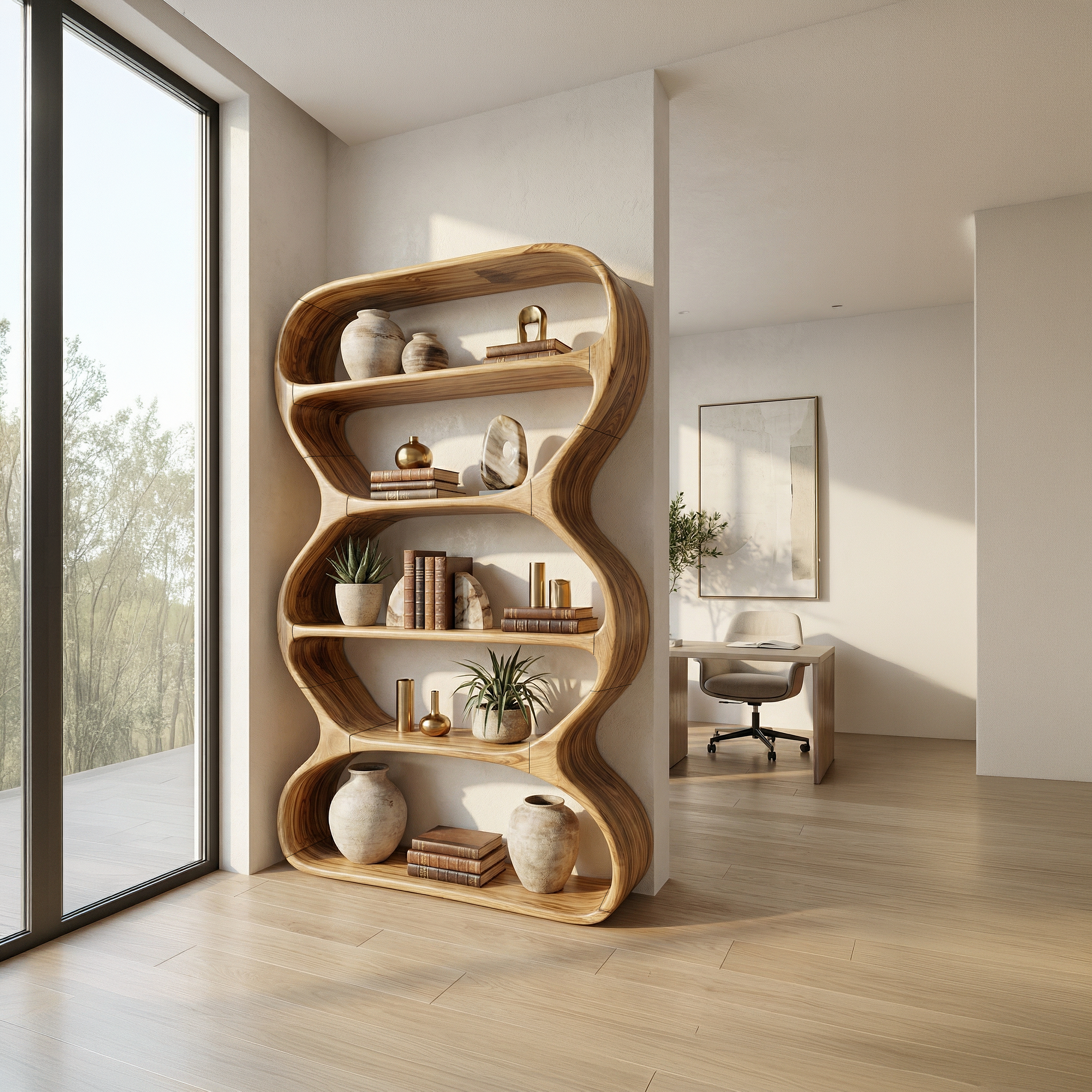 Contemporary Curved Bookshelf Living Room Display SILDTTRBS024