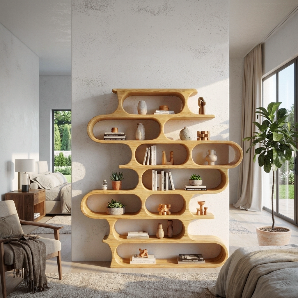Organic Oval Bookshelf For Living Room Or Creative Studio SITHTTBS021