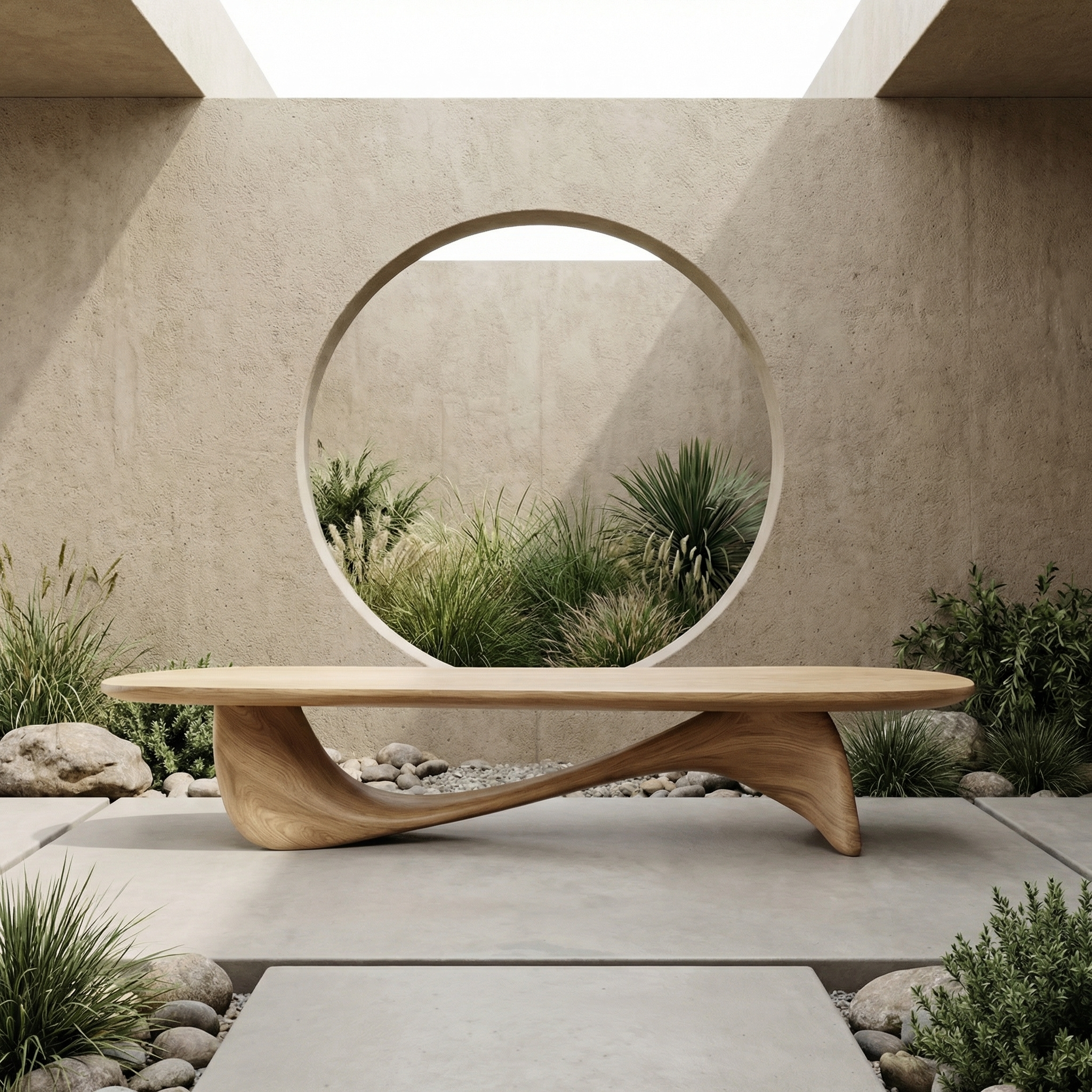 Organic Wave Bench Solid Wood Elegant Flowing Curve Design Garden And Outdoor Space SINLHARS097