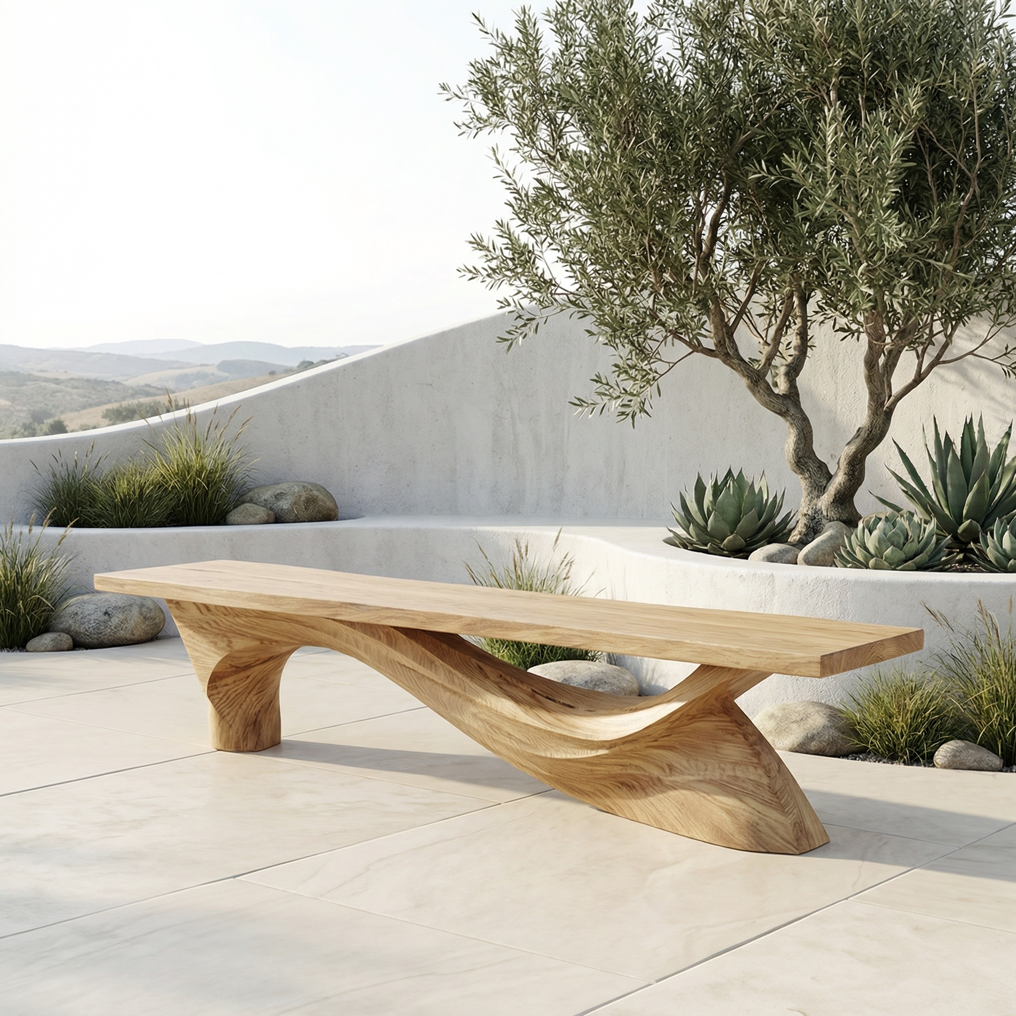 Modern Organic Bench Solid Wood Asymmetrical Wave Structure Hallway And Entryway SINLHARS098