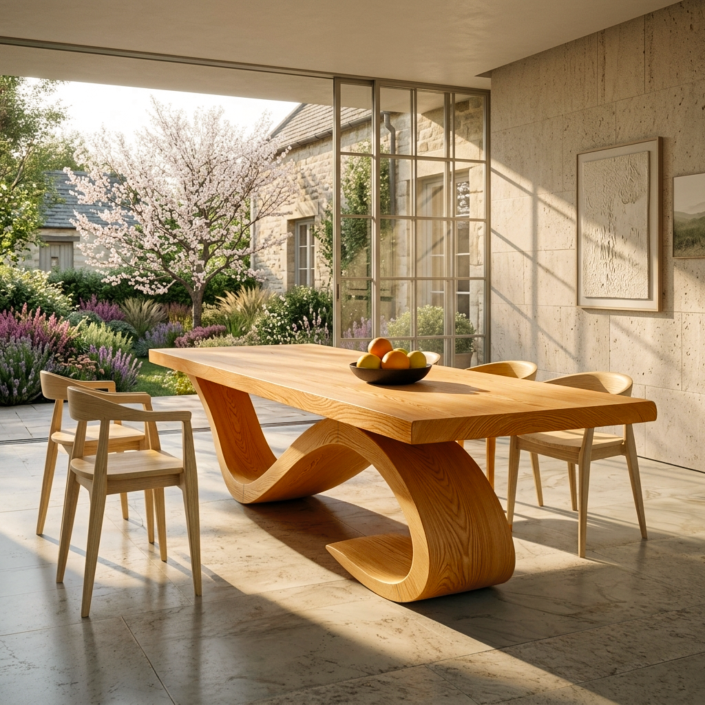 Modern Wooden Dining Table With Curved Base For Dining Area RTTHTTDN055