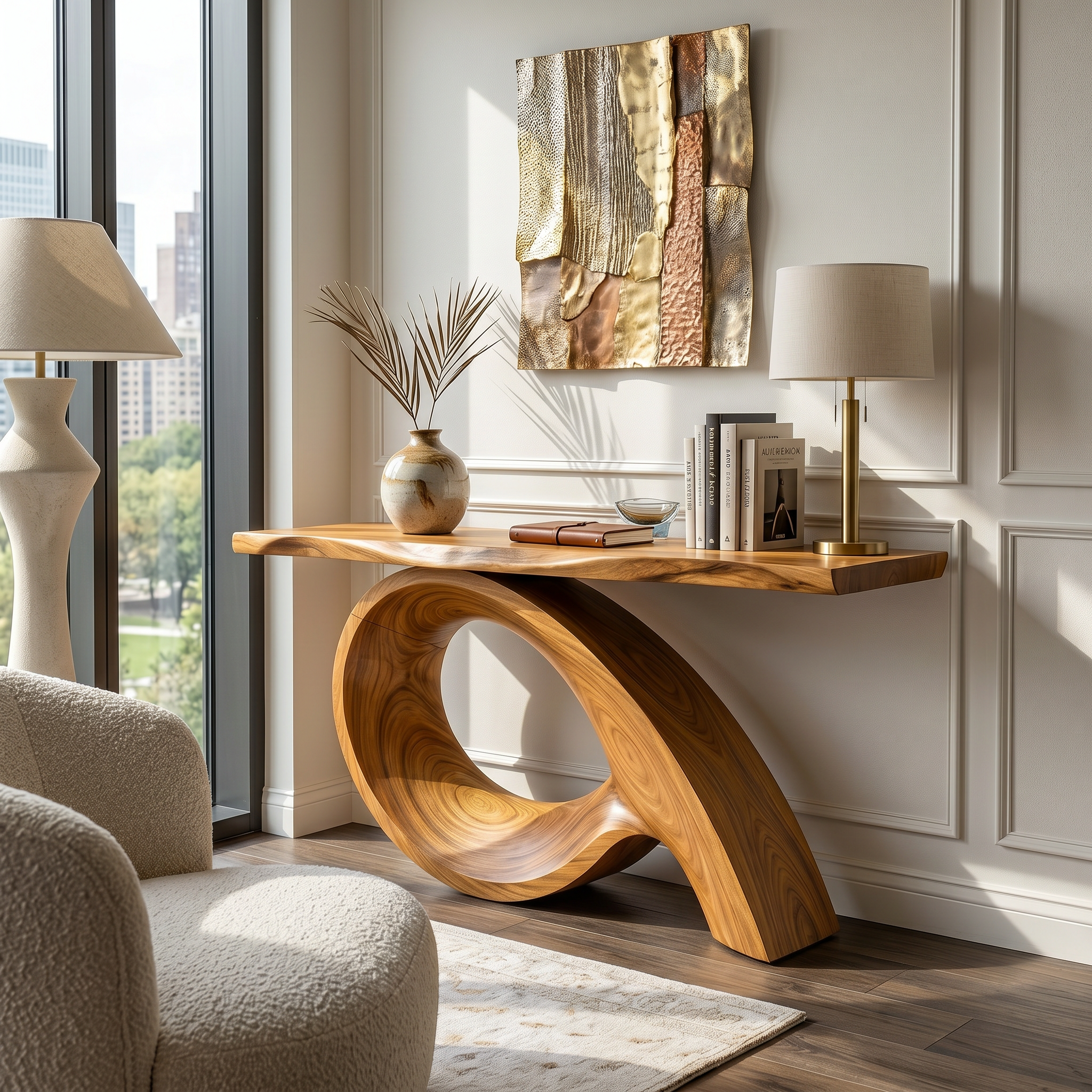 Organic Fluted Base Console Table Contemporary Entryway SILDTTRCS097