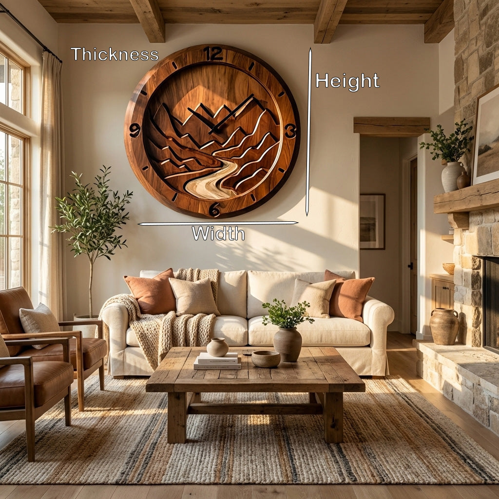 Rustic Wood Wall Clock Mountain Landscape Decor For Living RTTHHNWAC015