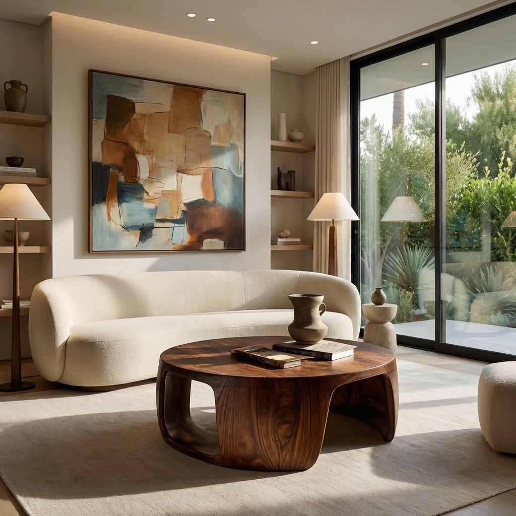 Minimal Wood Round Coffee Table With Sculptural Form For Home RTTHHNCF069