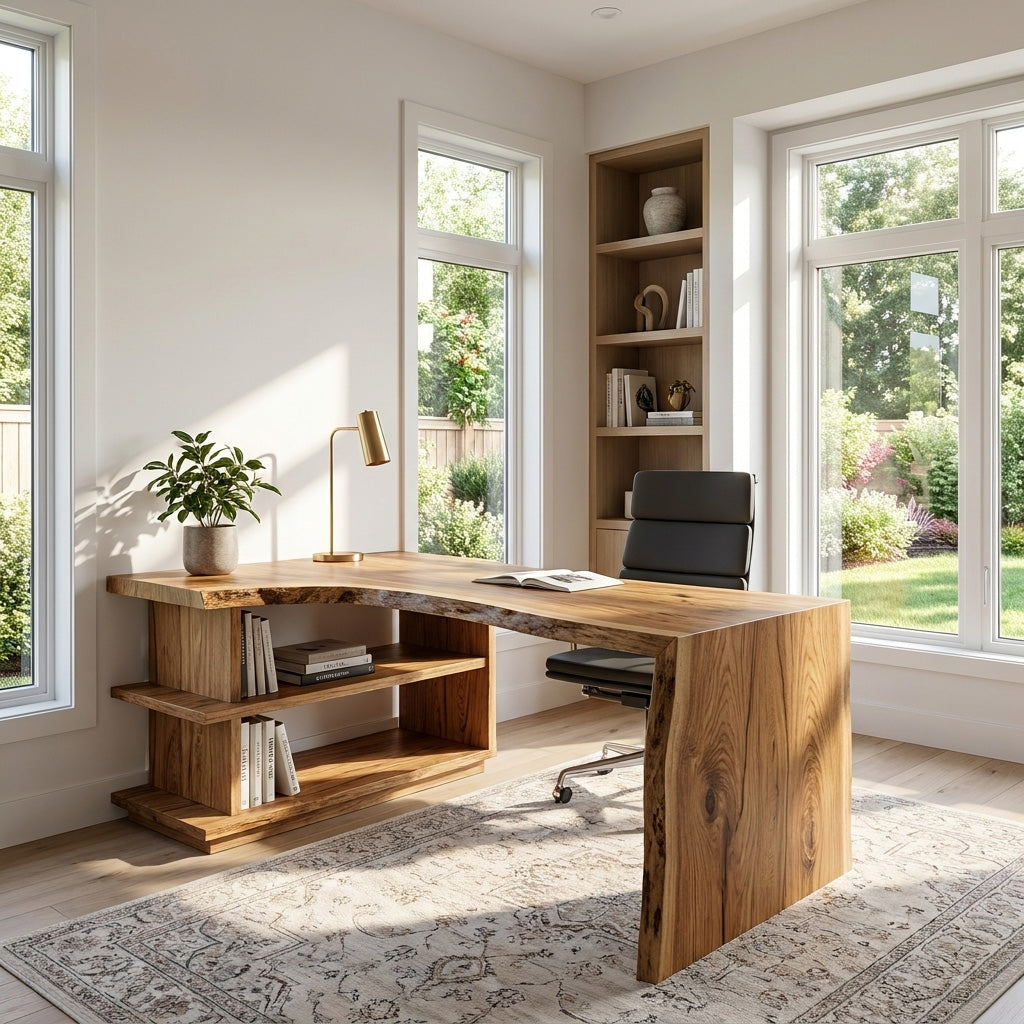 Modern L Shaped Desk With Bookshelf For Home Office SITHHNDE055