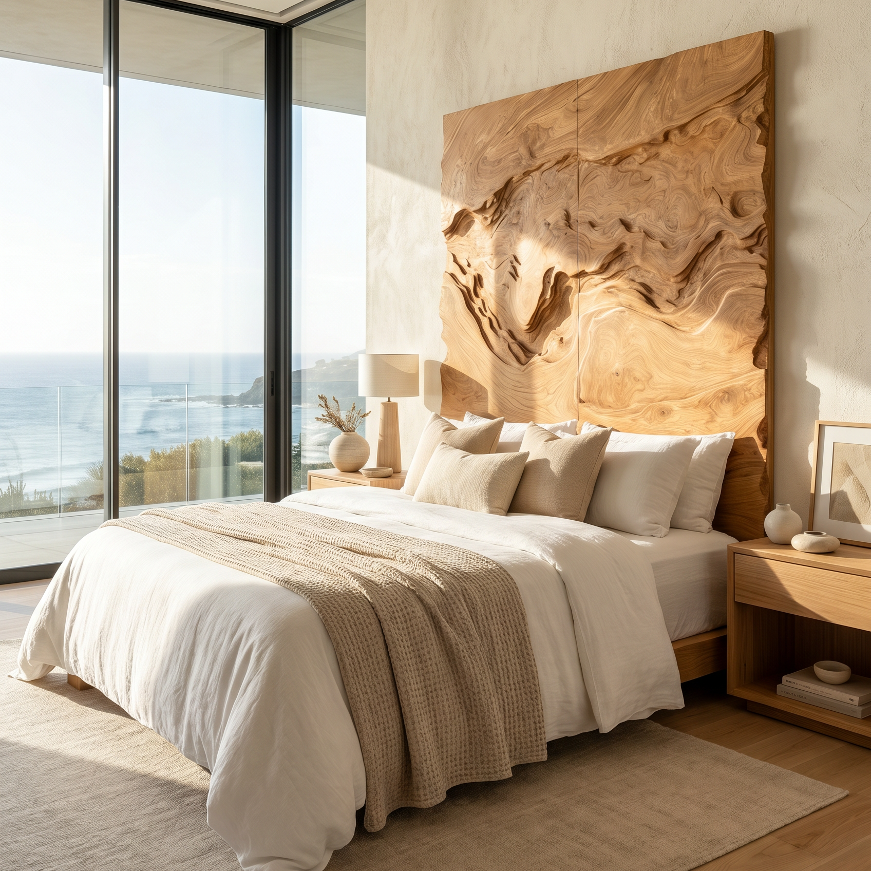 Organic Swirl Wood Headboard For Luxury Earth Tone Bedroom Decor SILDTTRHB011