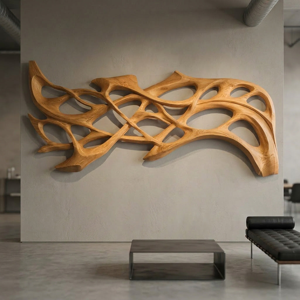 Organic Wood Wall Art Carved Design For Living Room Decor RTTHHNWA184