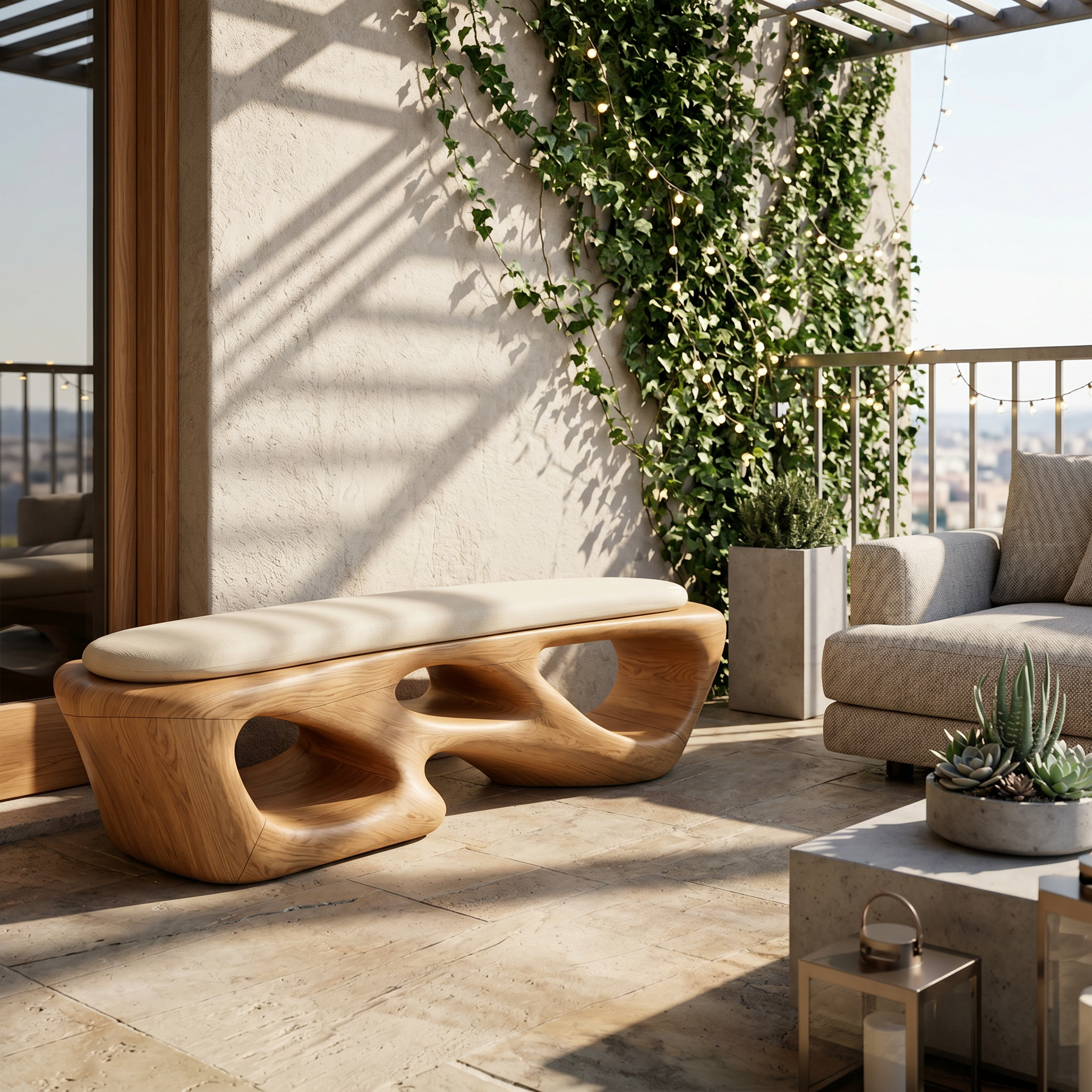 Curved Solid Wood Bench Luxury Living Room SILDTTRBEN081