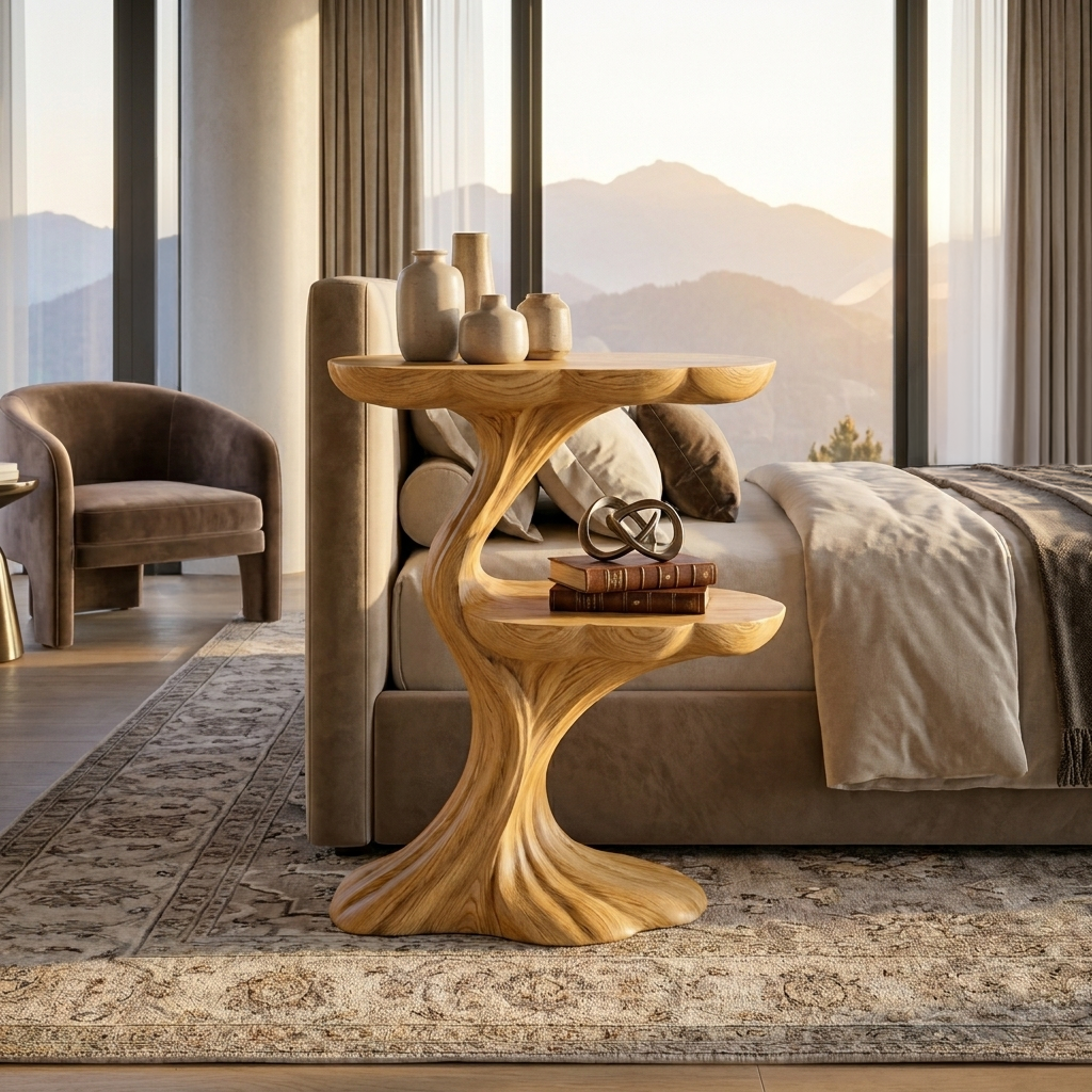 Handcrafted Wooden Nightstand Organic Branch Design For Bedroom RTTHTTNS044