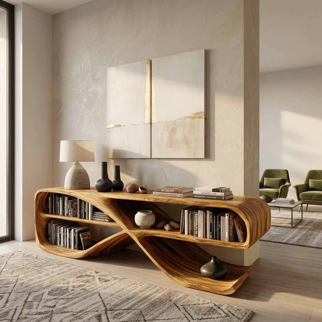 Modern Organic Wooden Console Table For Living Decor RTTHHNCS006