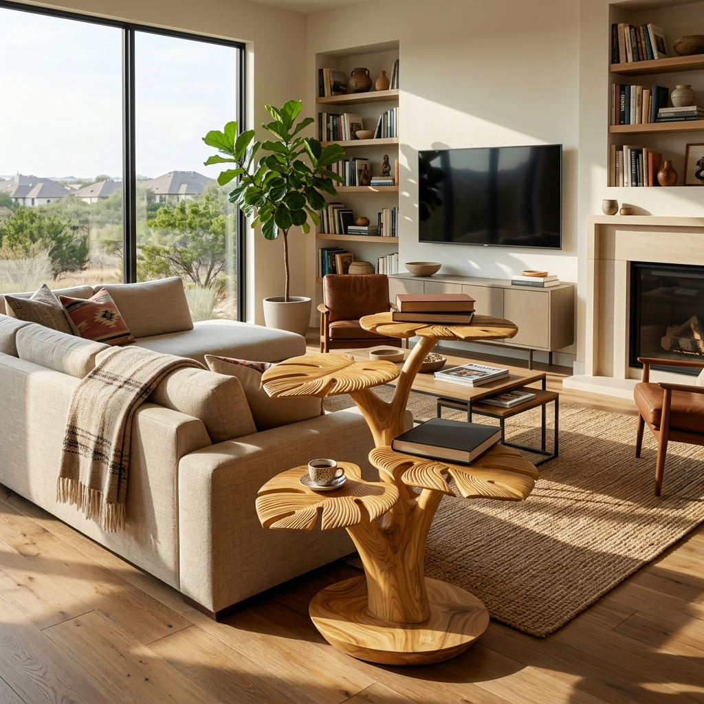 Organic Wooden Side Table With Multi-branched Tabletop For Home RTTHTTSTA061