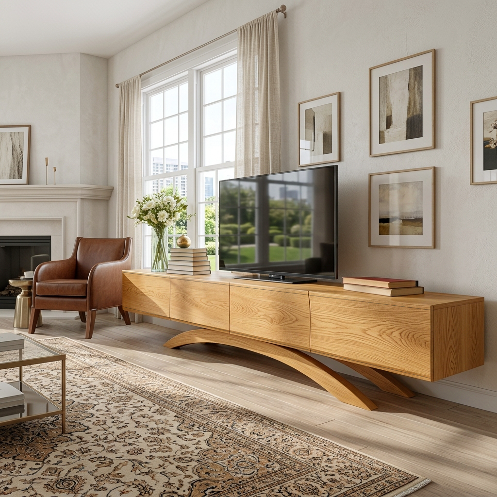Modern Wooden TV Cabinet With Curved Base For Home Interior RTTHTTTVC083