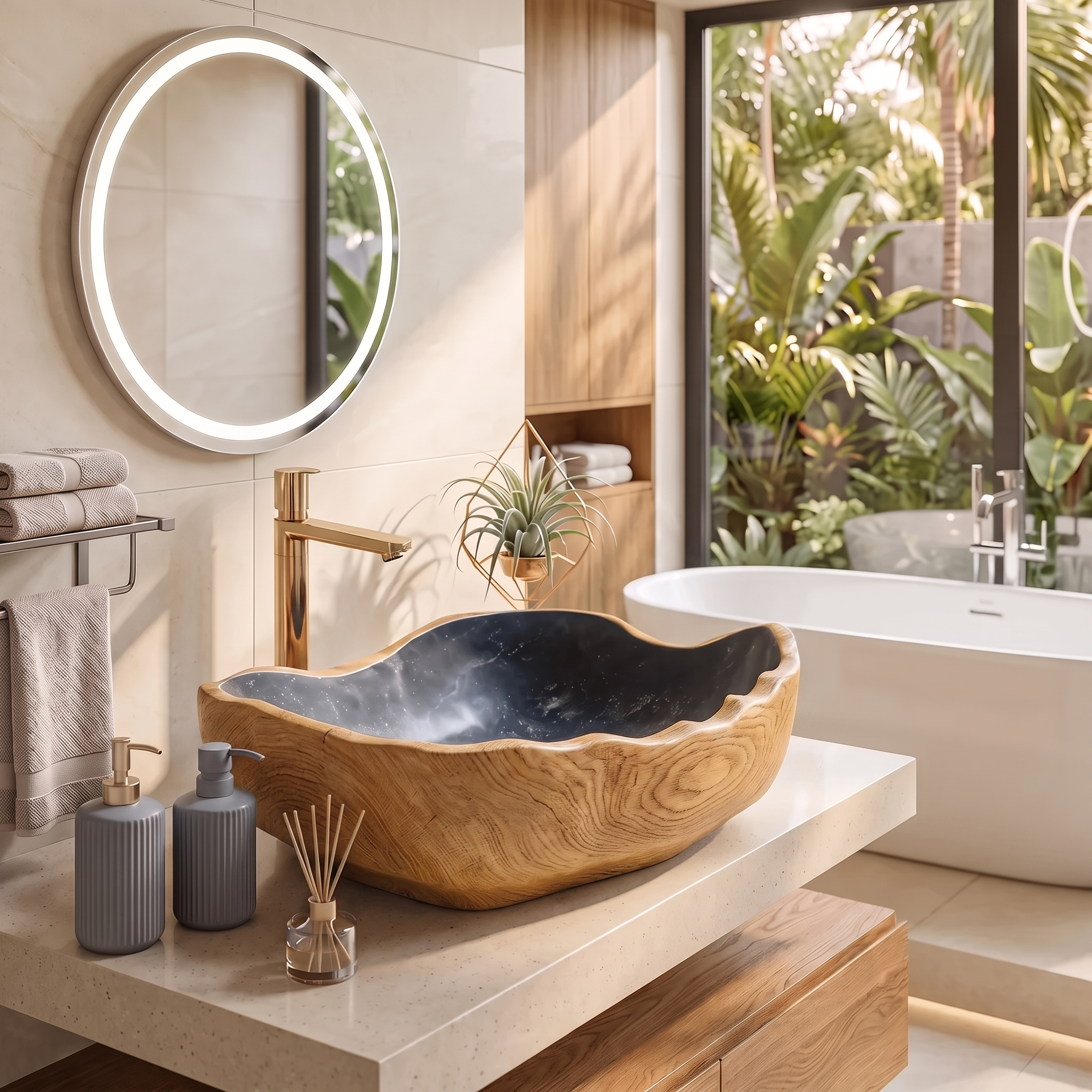 Solid Wood Sink Mid Century Look For Bathroom Interior SILDTTRVS012