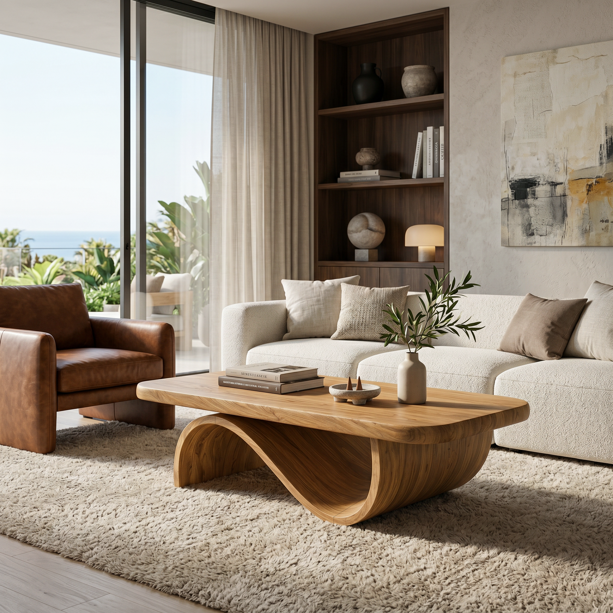 Artistic Coffee Table Curved Base Design For Living Decor RTTHTTCF022