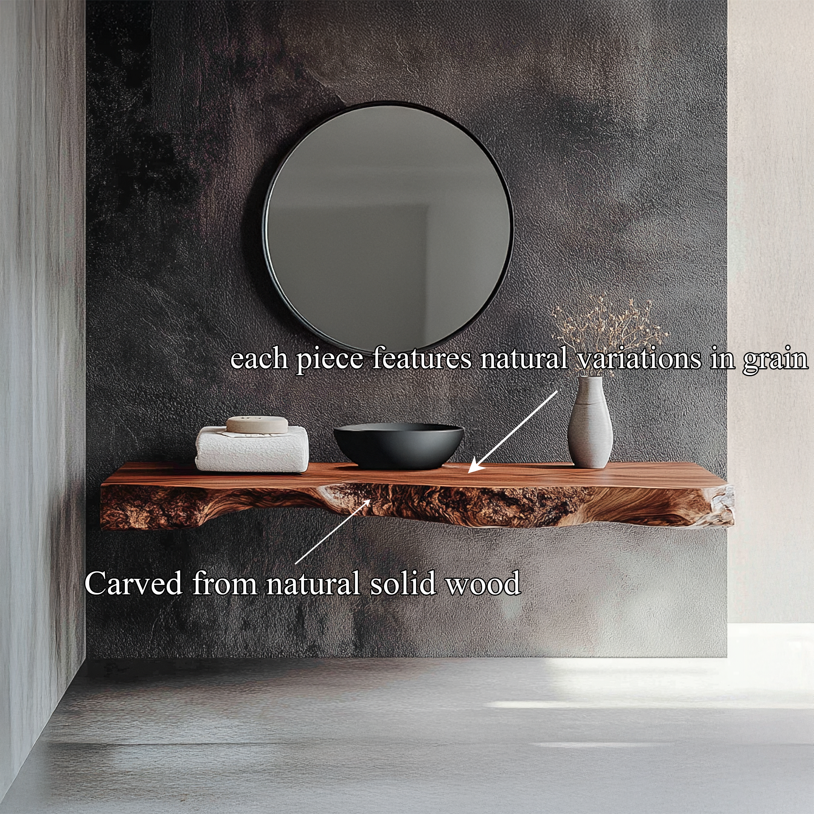 Minimalist Rustic Bathroom Vanity Floating Wood Shelf Console SINLSABRV258