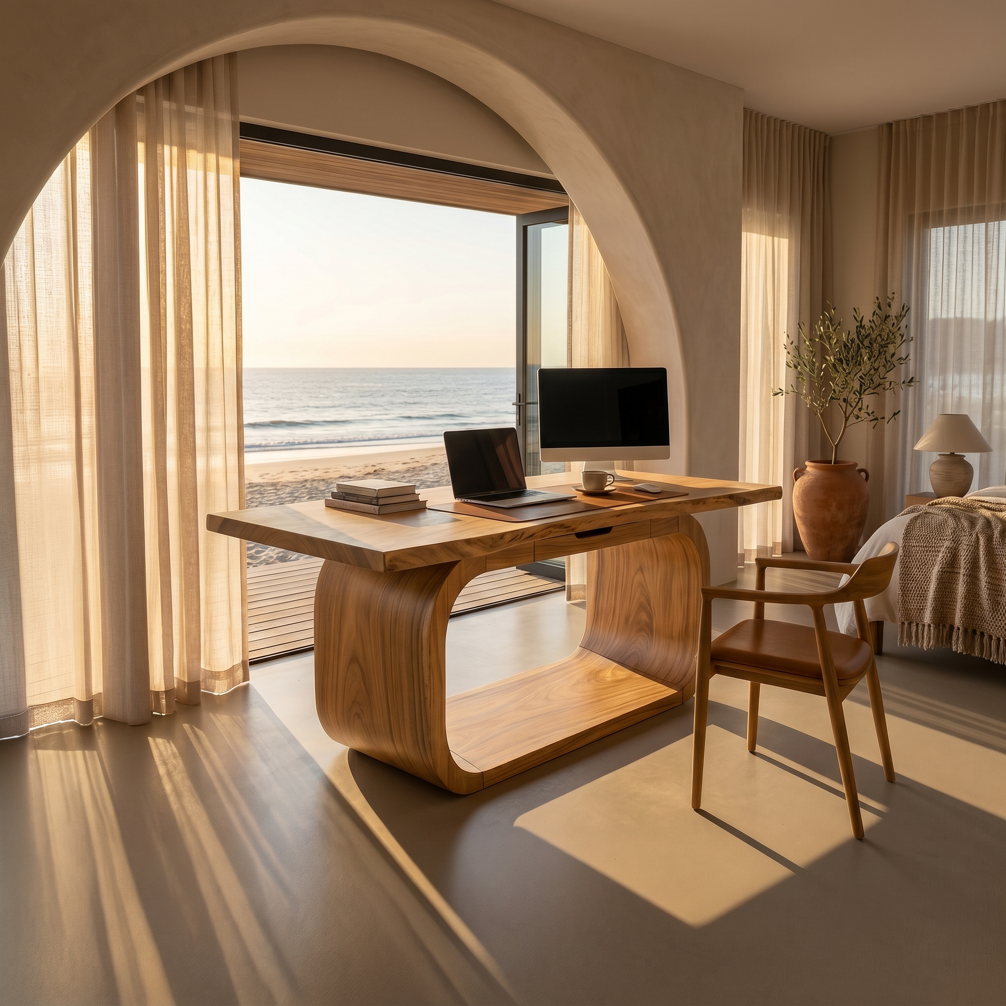 Resort Style Executive Desk With Curved Base For Ocean View Bedroom SILDTTRDE020
