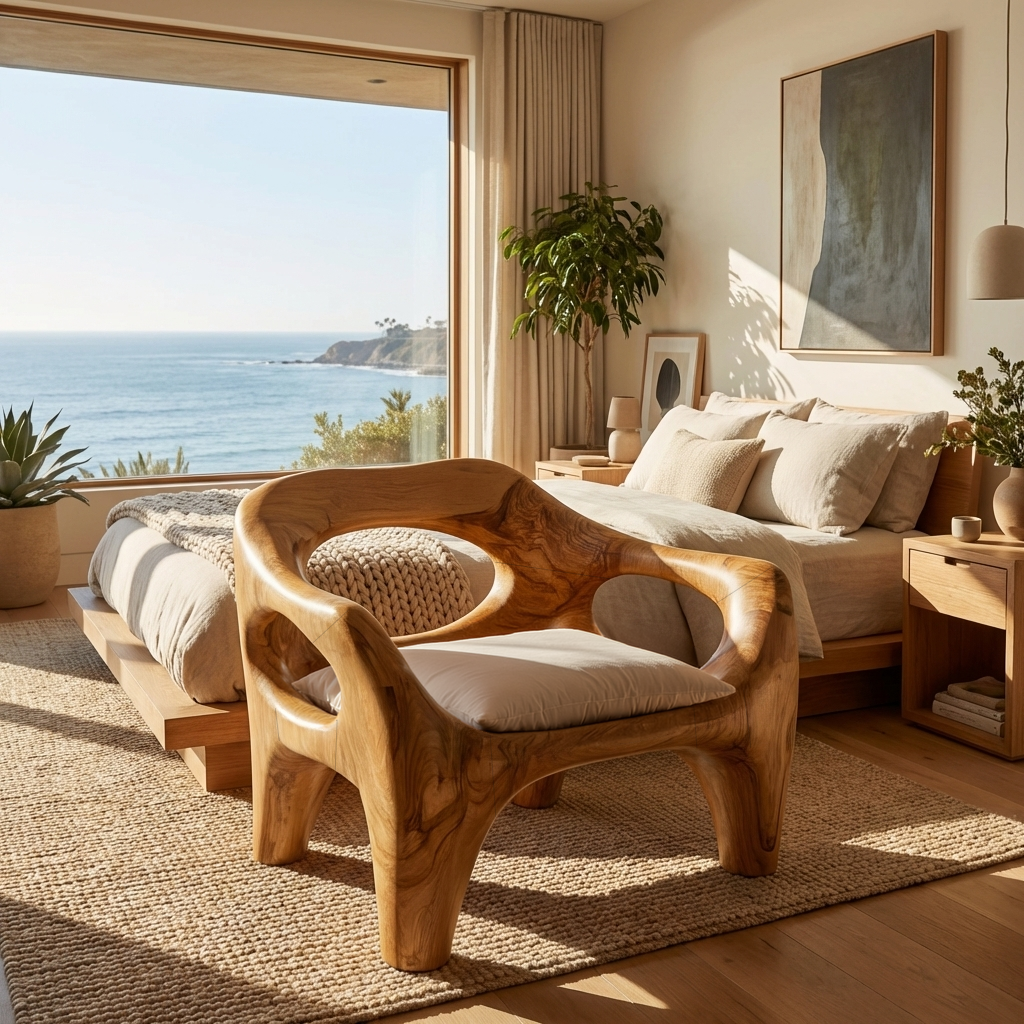 Modern Sculptural Natural Wood Accent Chair For Living Space RTTHTTACC022