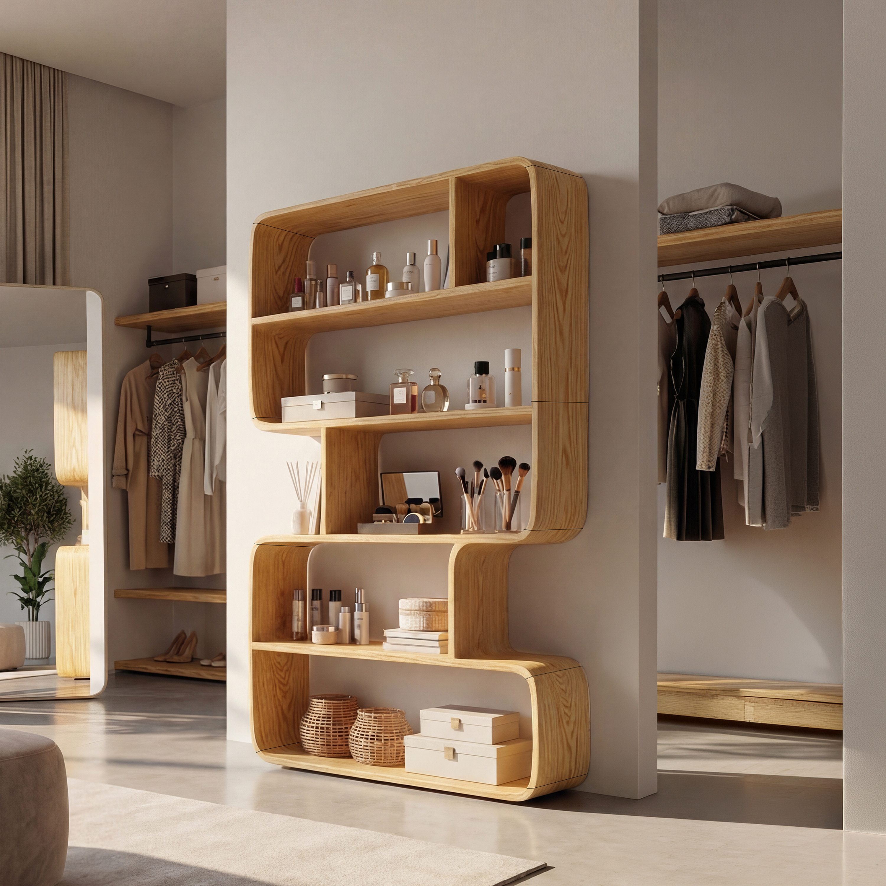 Japandi Sculptural Bookshelf Bathroom Storage Display SILDTTRBS016