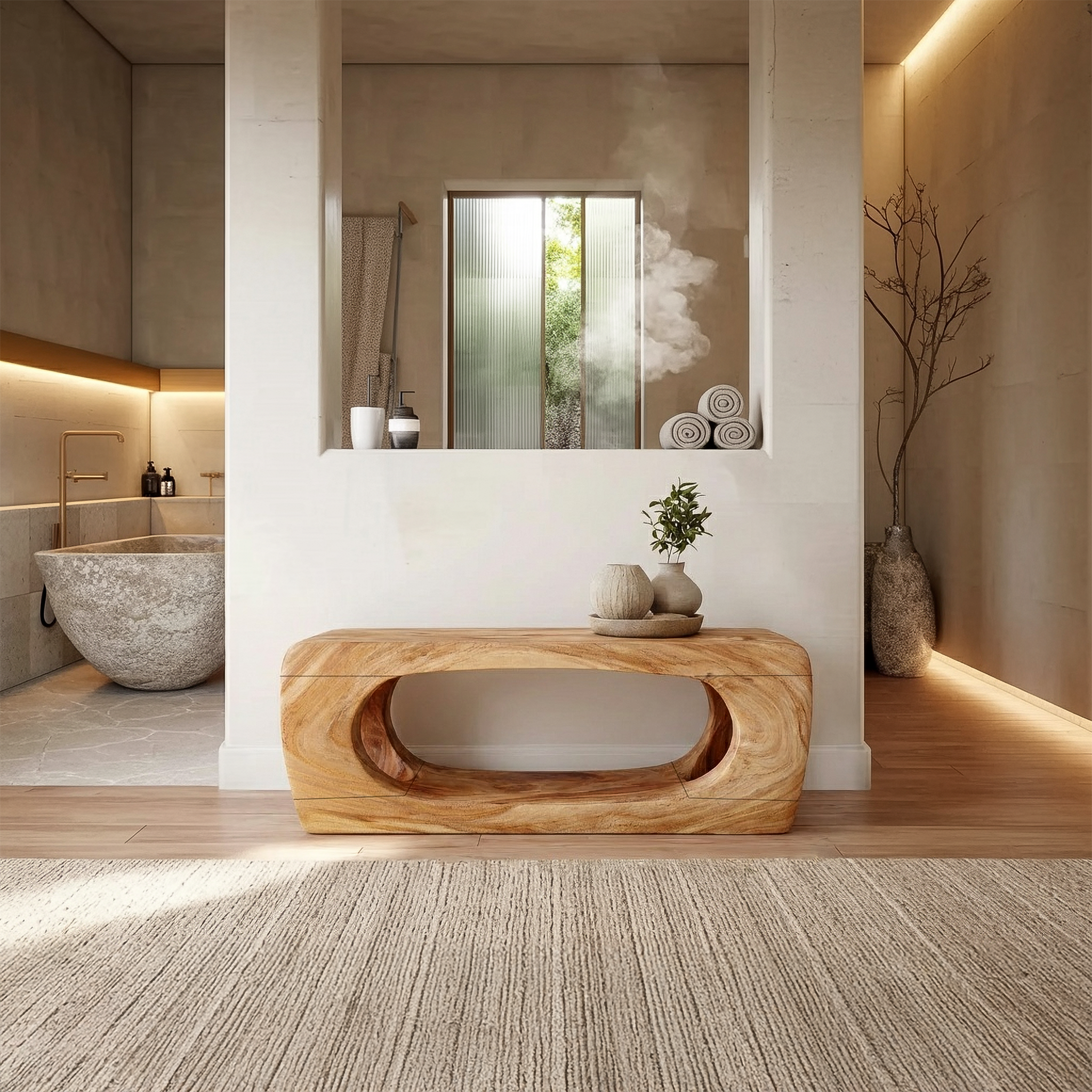 Rustic Natural Form Bench For Hallway And Living Room SINLSARS078