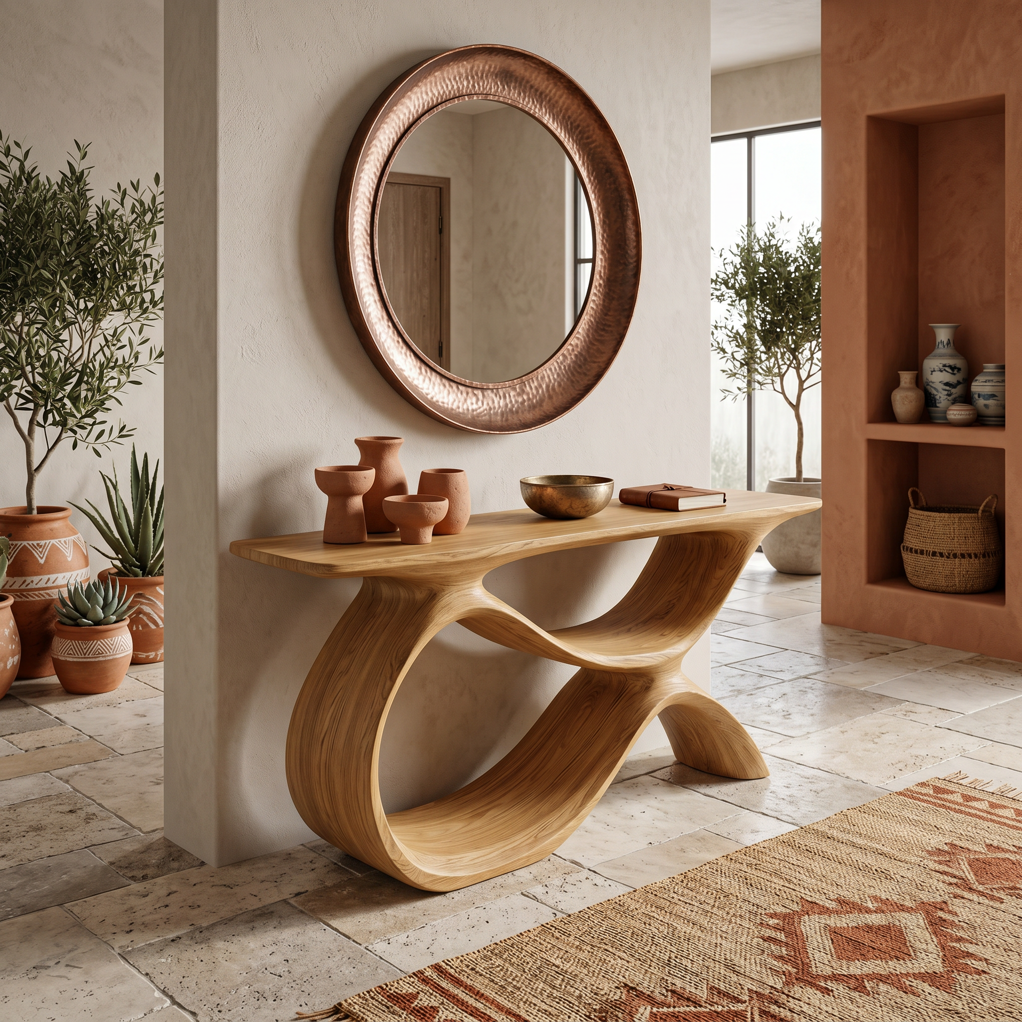 Modern Wooden Console Table With Curved Open Storage For Home RTTHTTCS028