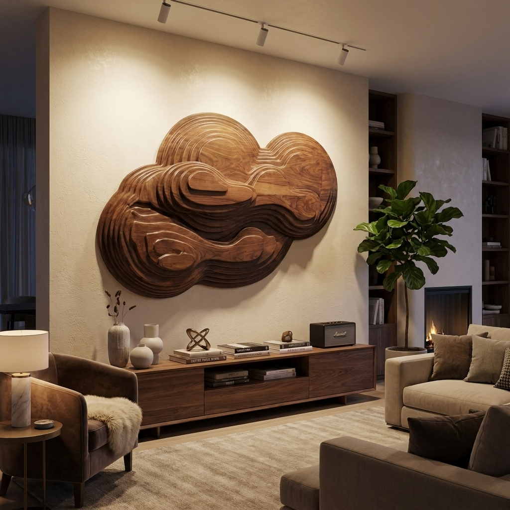 Organic Cloud Wall Sculpture With Layered Design For Bedroom SITHTTWA007