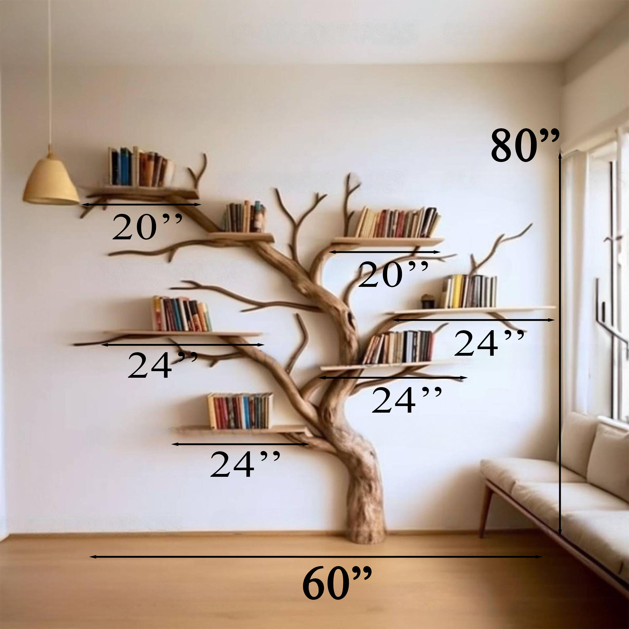 Artistic Wild Mulberry Solid Wood Tree Bookshelf For Living Room SINLTB016