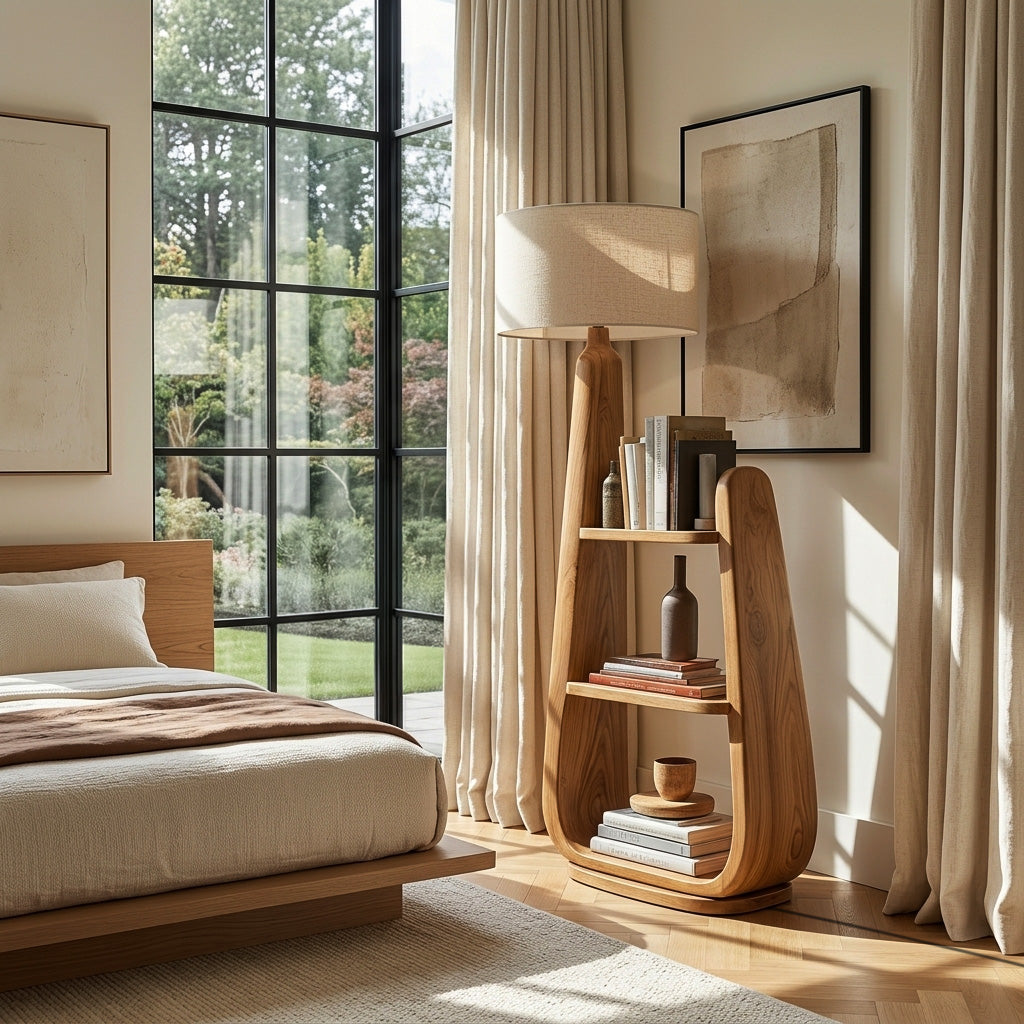 Mid Century Floor Lamp With Unique Integrated Shelving For Interior RTTHHNLAM074