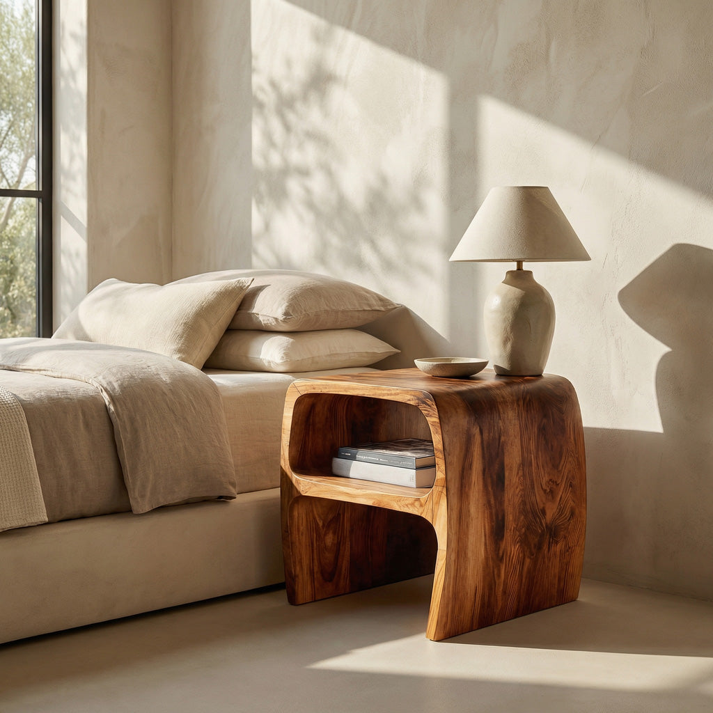 Modern Sculptural Nightstand With Open Storage For Bedroom RTTHHNNS025