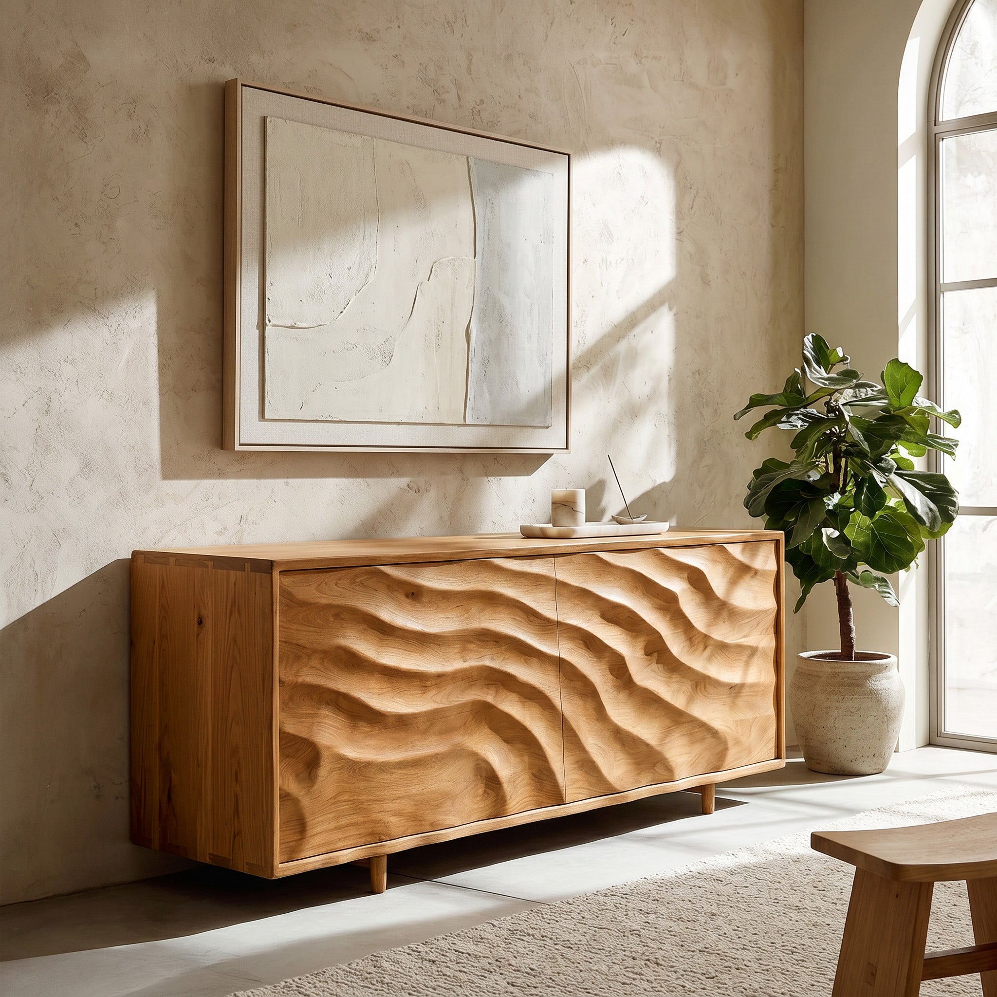 Contemporary Wooden Sideboard With Carved Doors For Home Interior RTTHHNSD042