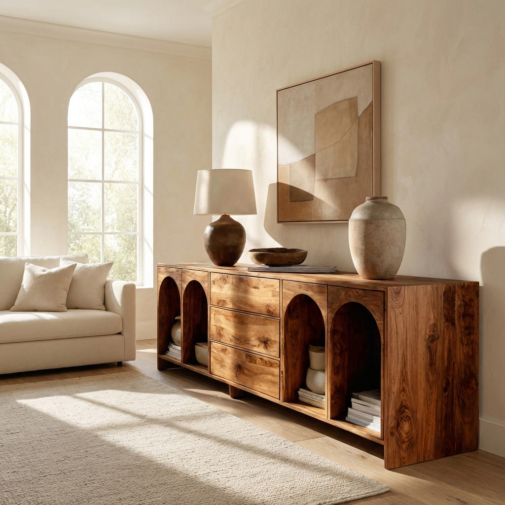 Modern Wooden Sideboard With Arched Compartments For Living Room RTTHHNSD033